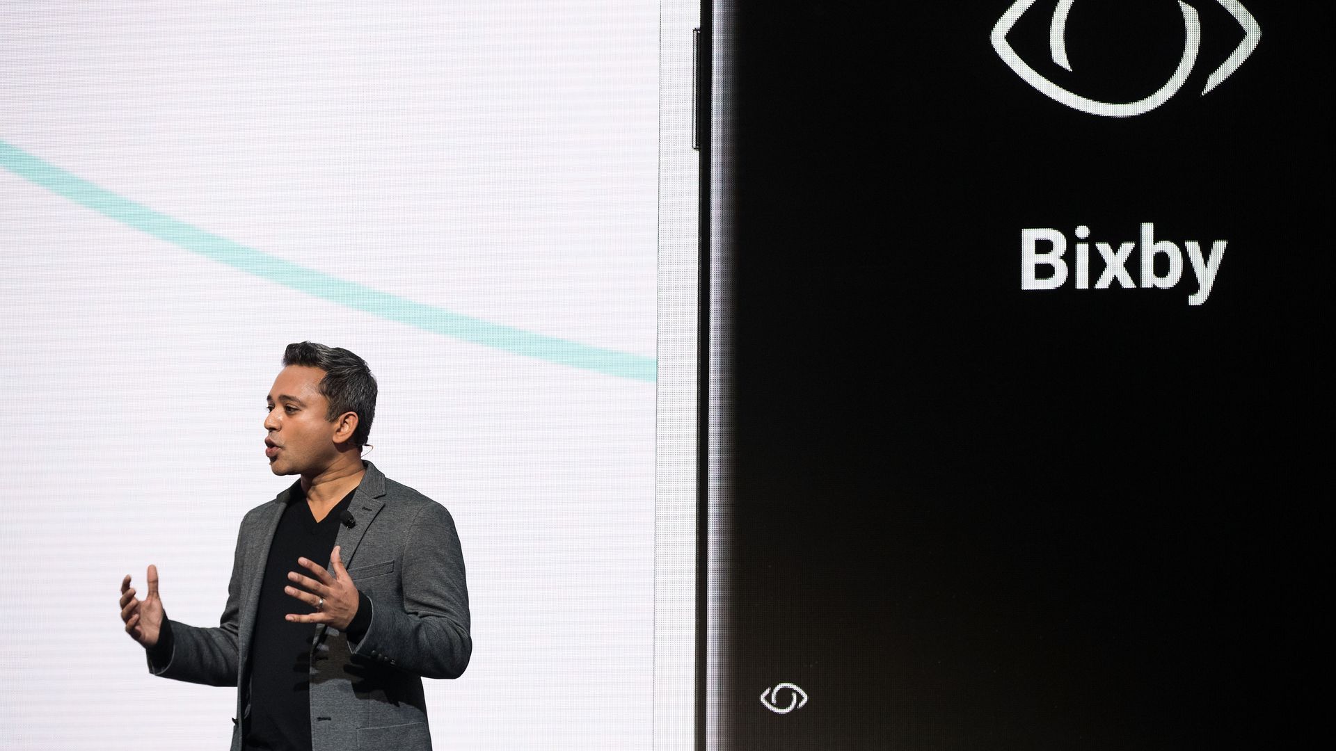 Sriram Thodla, senior director of services and new business at Samsung, talks about Bixby at the Samsung Galaxy S8 launch in 2017