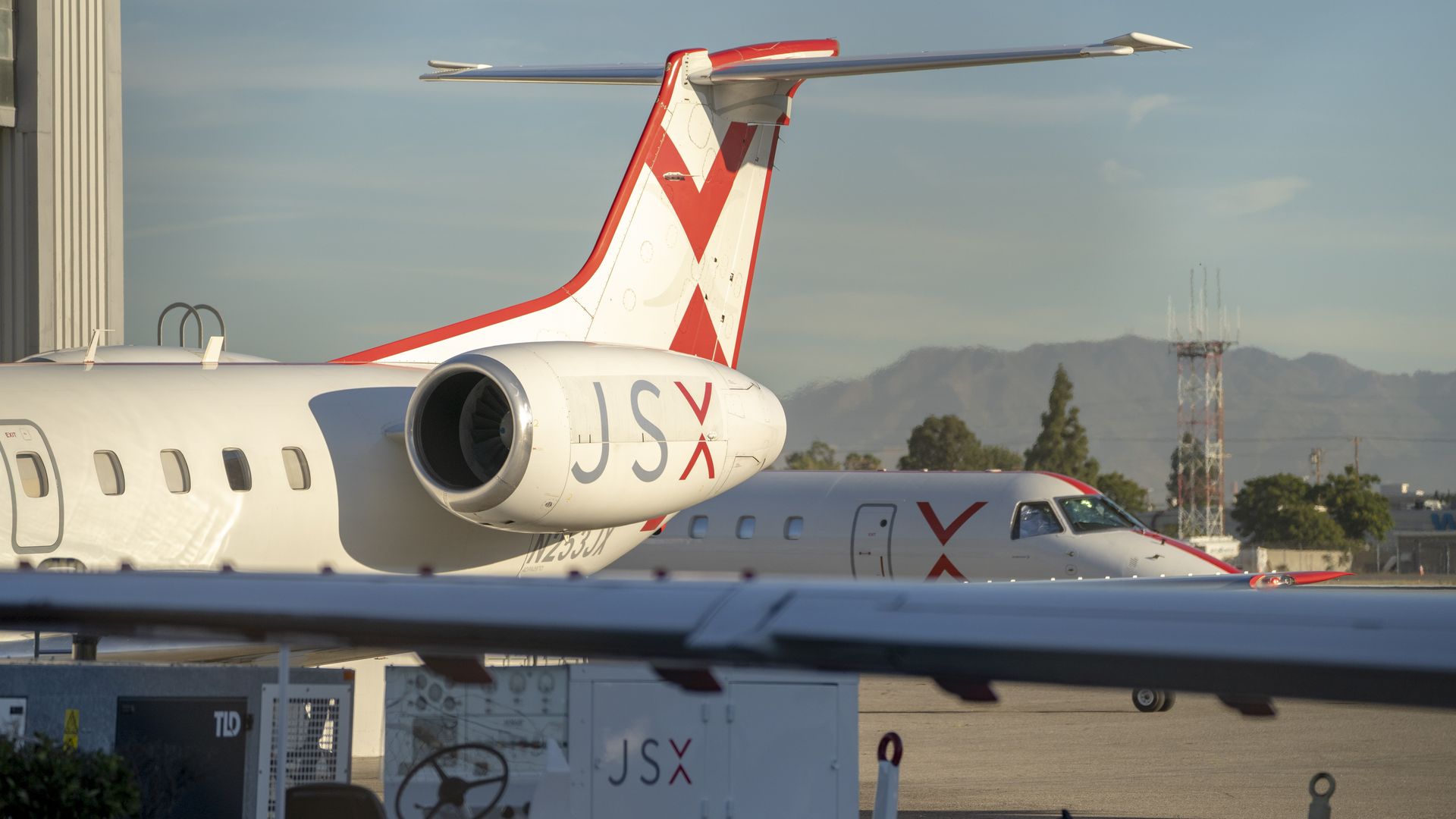 A JSX Embraer ERJ-135LR airplane on the tarmac at Hollywood Burbank Airport (BUR) in Burbank, California, US, on Thursday, Aug. 11, 2022.
