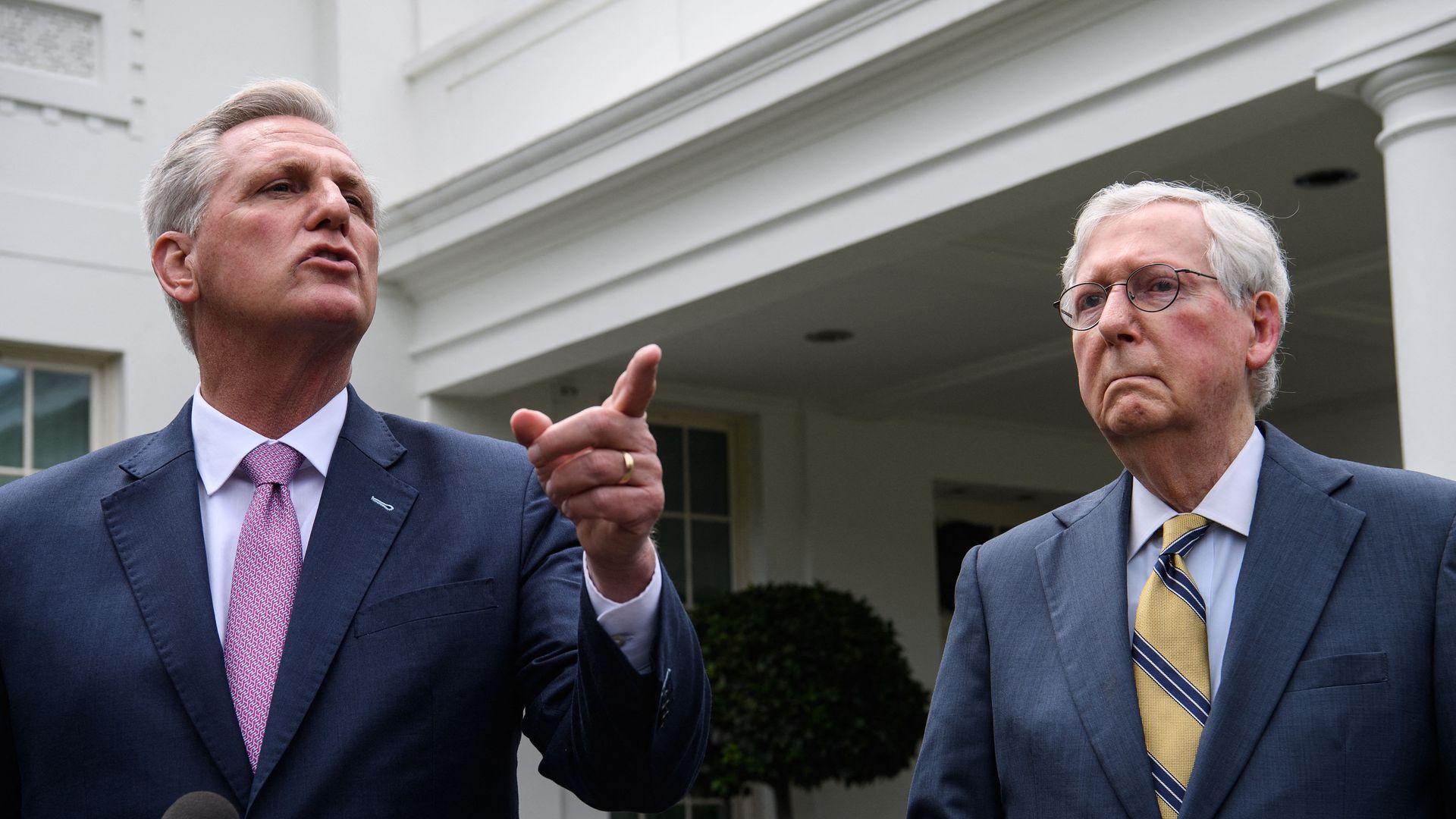 House Speaker Kevin McCarthy and Senate Minority Leader Mitch McConnell outside the White House.