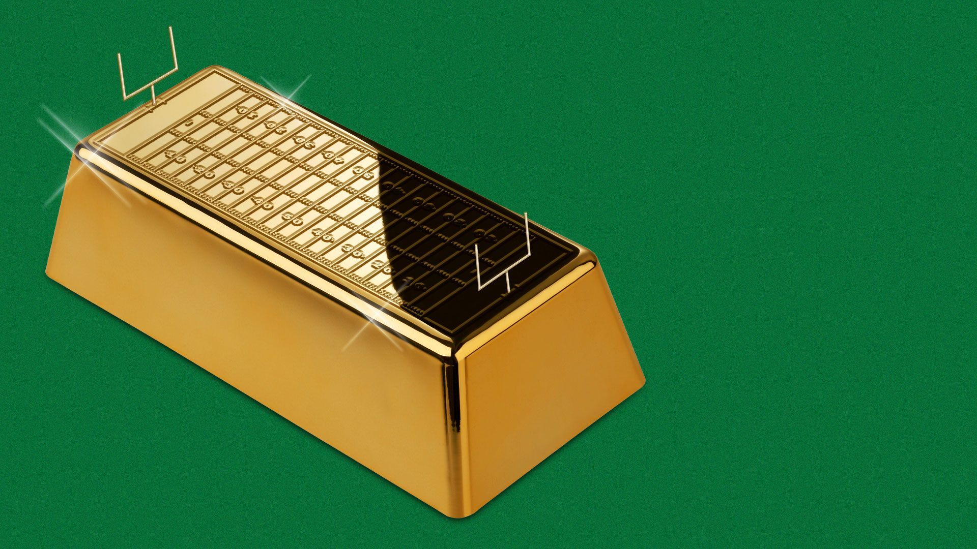 Illustration of a gold block with a football field etched into the top.