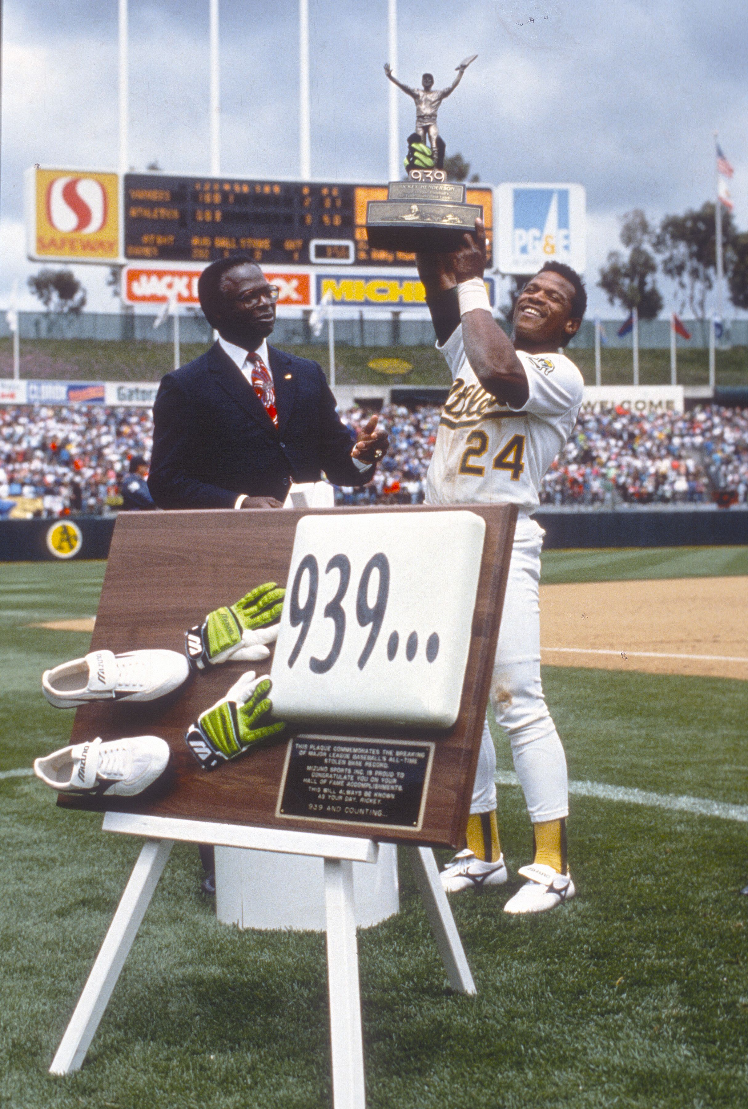 Rickey Henderson on the day he set the stolen base record