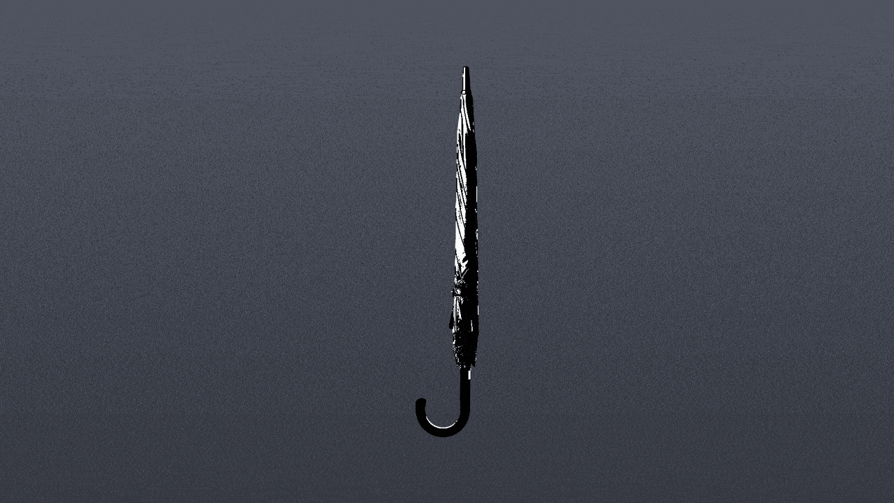 Animated illustration of an umbrella opening and closing with rain falling on it.