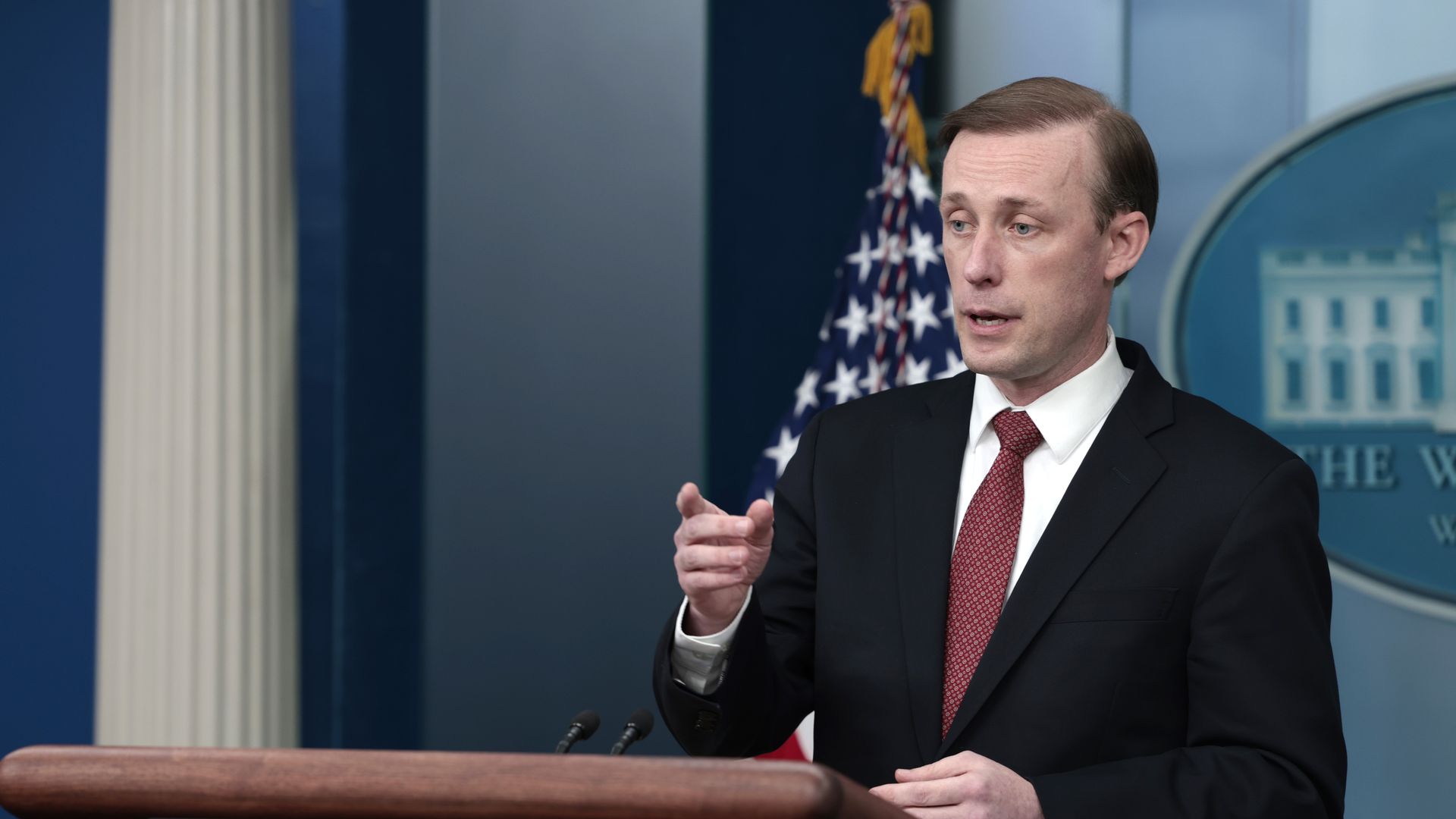 National Security Advisor Jake Sullivan speaks during the daily White House press briefing on February 11, 2022 in Washington, DC.