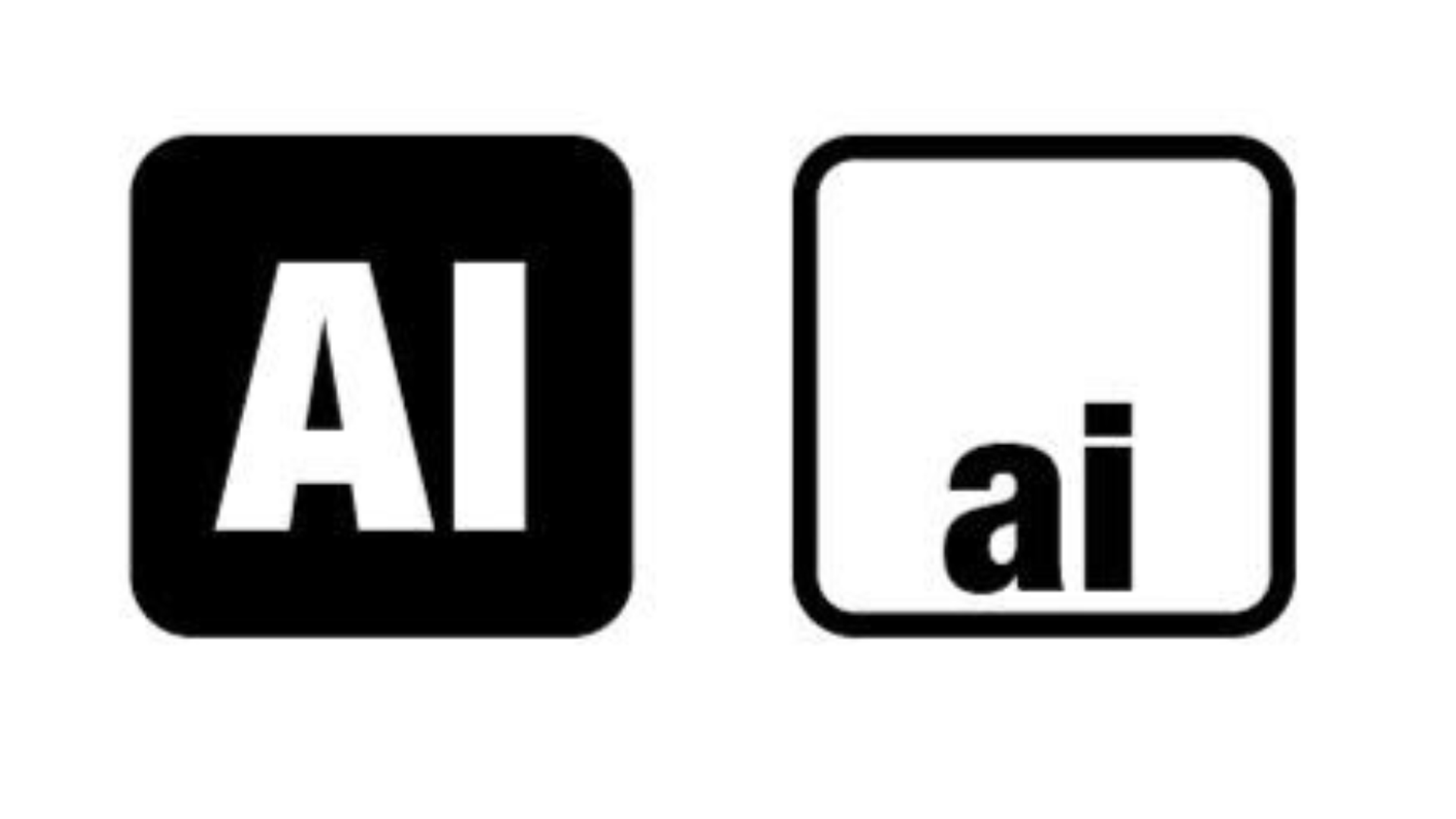 Two square icons side by side: left is a solid black rounded square with white uppercase "AI"; right is a white rounded square with black border containing lowercase "ai".