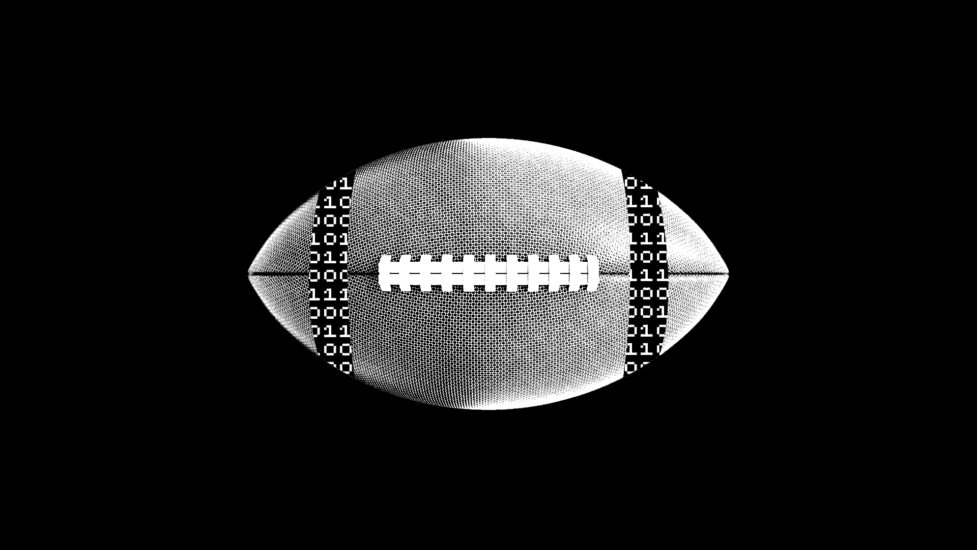 an animated GIF of a football whose stripes are ones and zeros