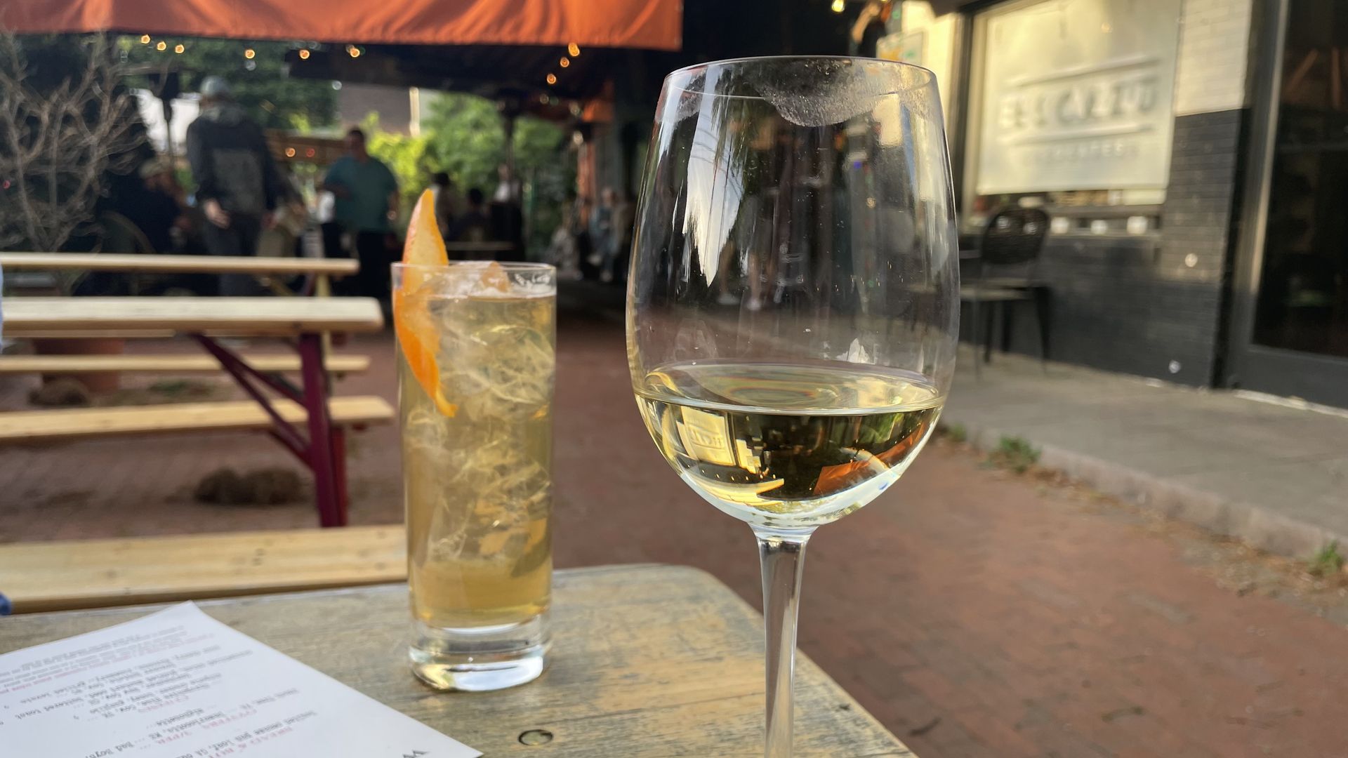 Wine and a whiskey tonic on The Stanbury's patio.