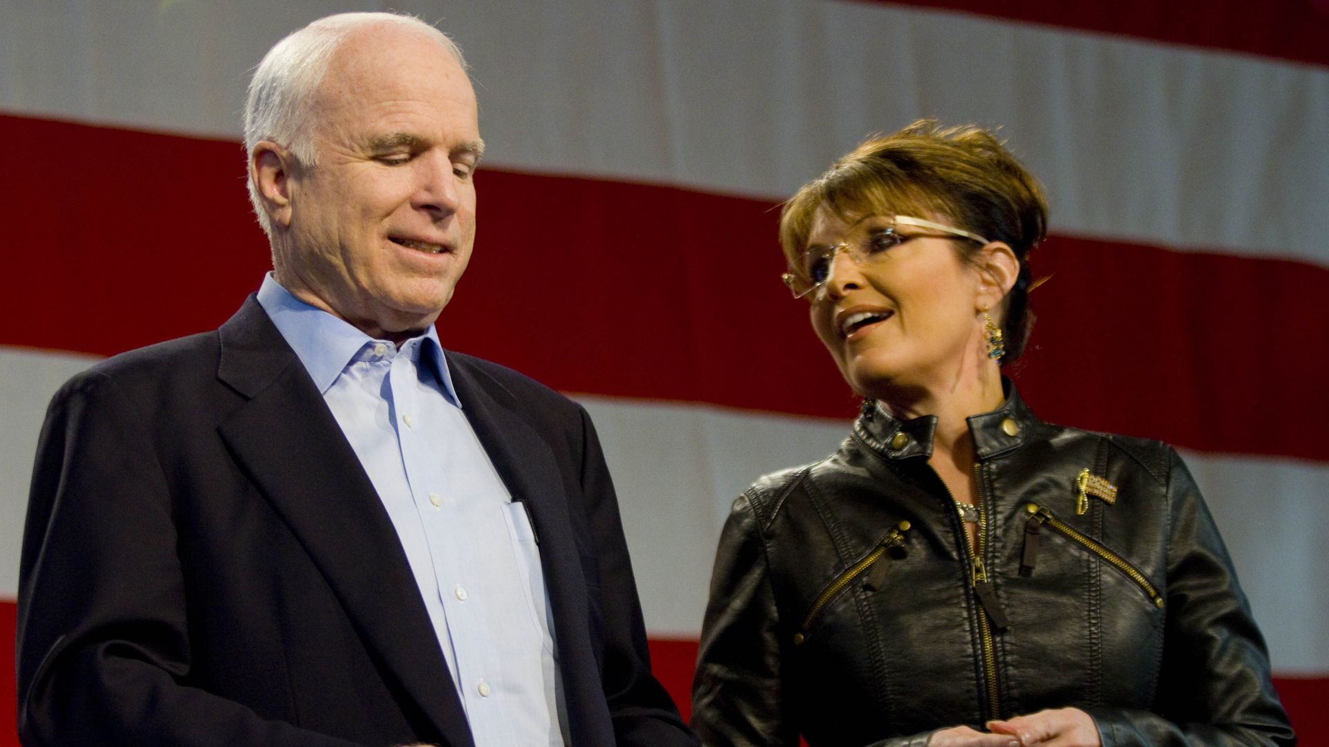 Sen. John McCain (R-AZ) and former Alaska Gov. Sarah Palin at a campaign rally in Tucson, Arizona. Photo by Darren Hauck/Getty Images