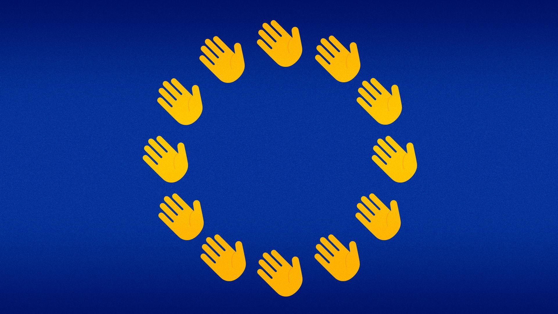 Illustration of waving hand emojis in the shape of the European Union flag