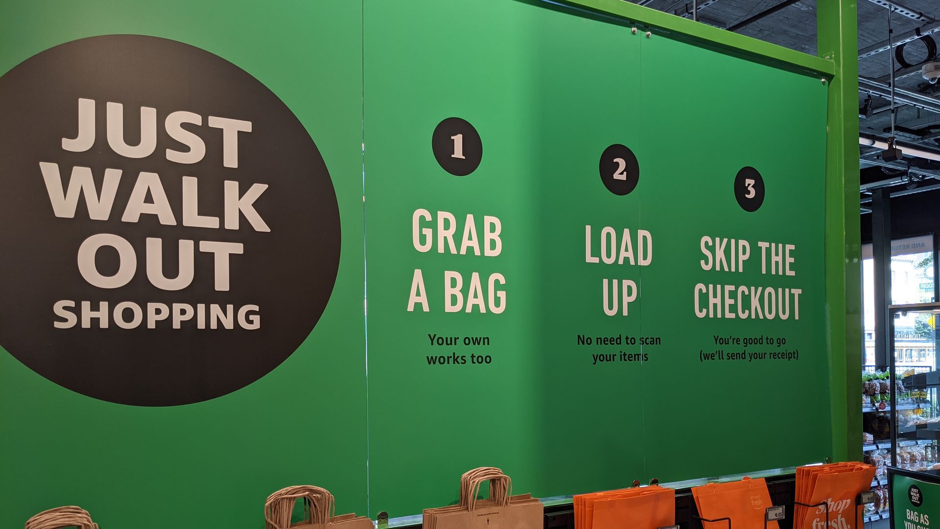 Photo of the inside of an AmazonFresh grocery store