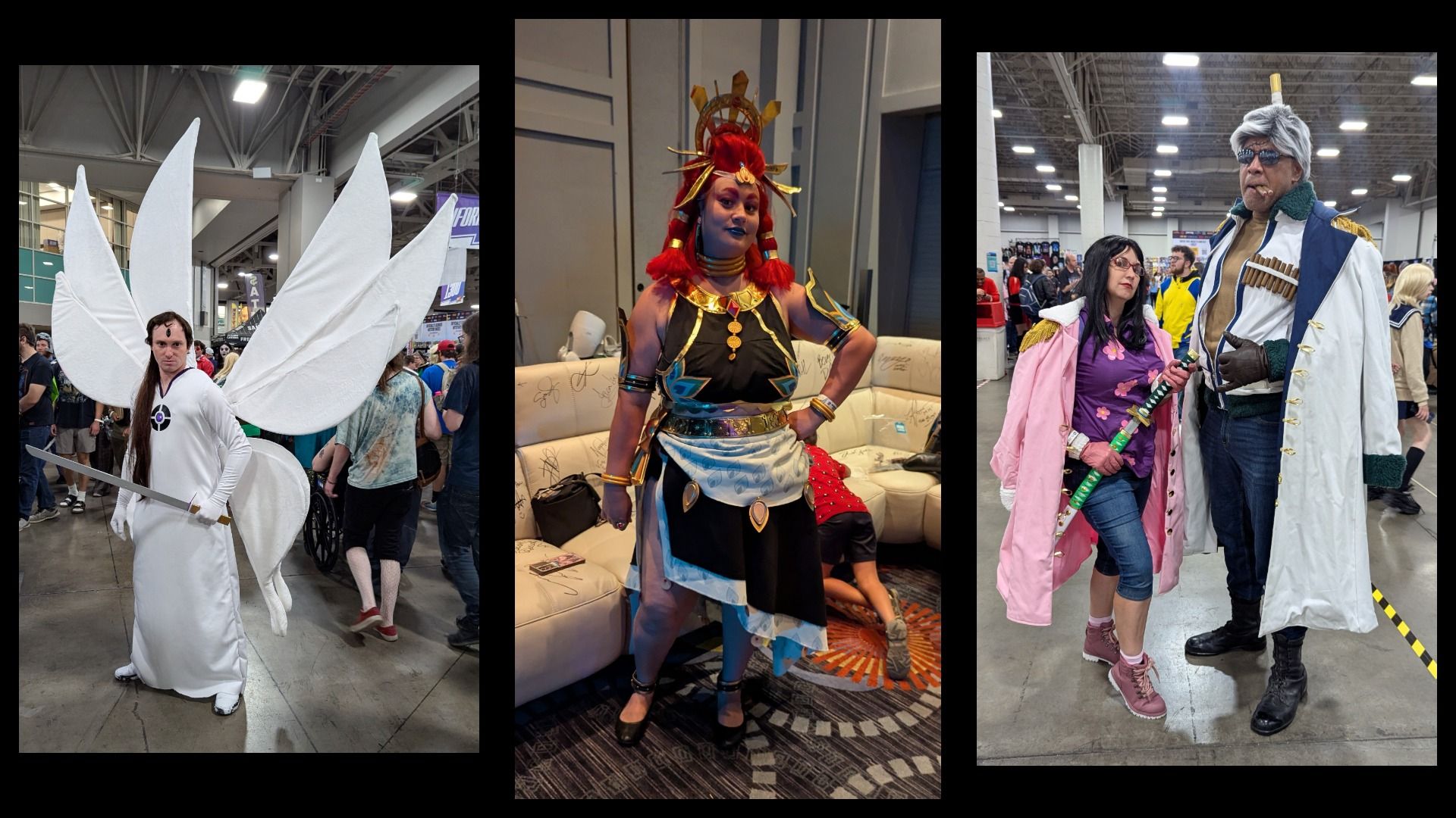 People dressed as an anime character and other costumes