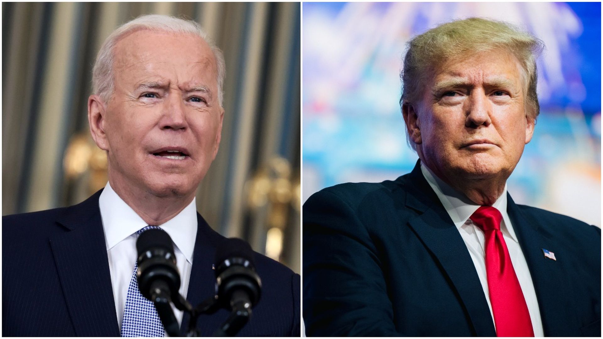 Photo of Joe Biden on the left and Donald Trump on the right