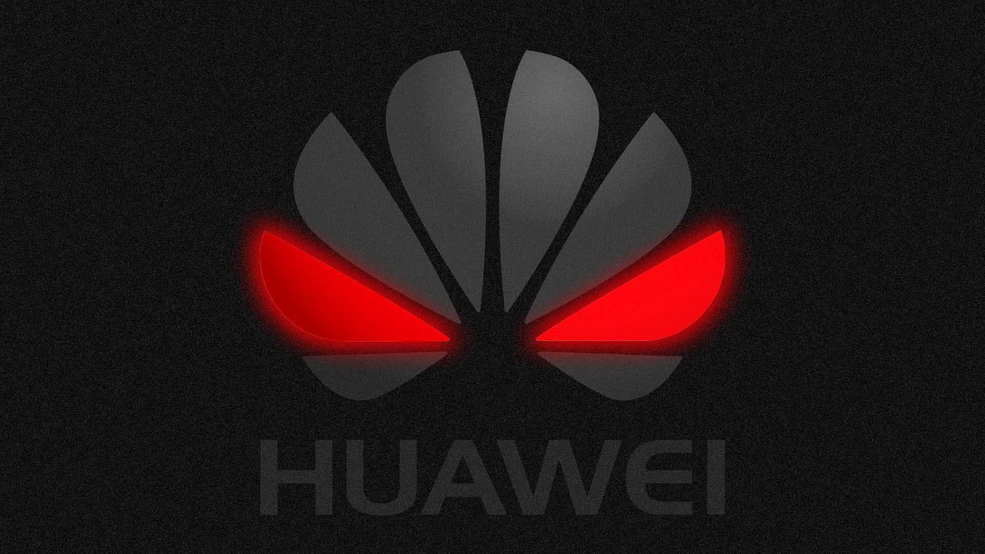 An illustration of the Huawei logo with glowing red eyes