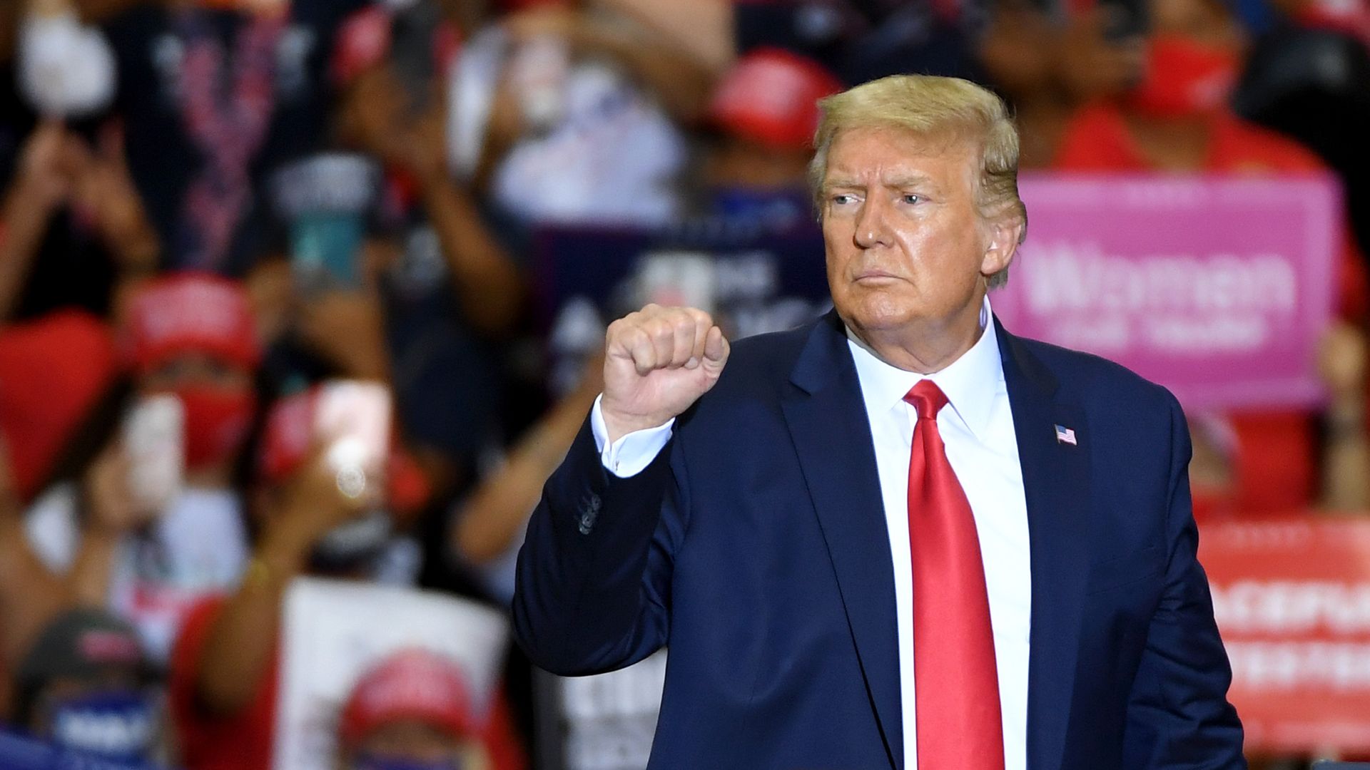 President Donald Trump gestures after speaking at a campaign event at Xtreme Manufacturing on September 13, 2020 in Henderson, Nevada.