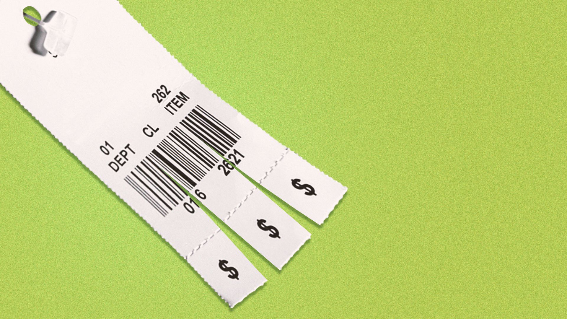 Illustration of a price tag split into three segments.