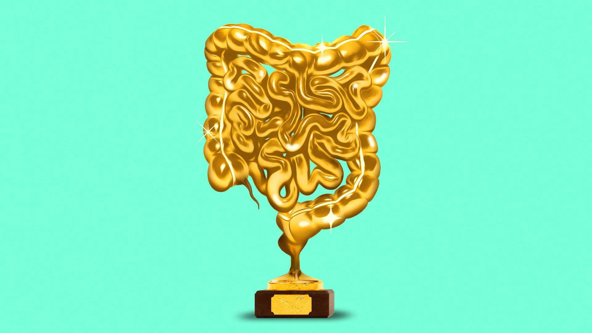 Illustration of a golden trophy shaped like a gastrointestinal tract 