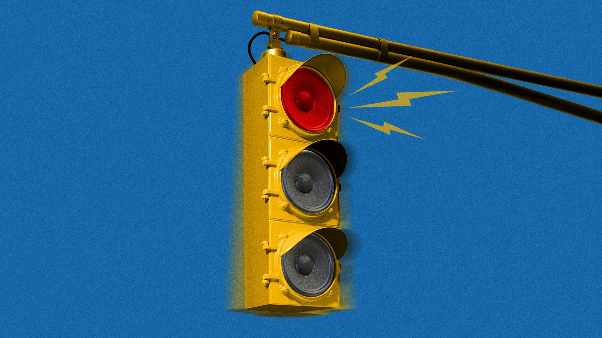 A traffic light with noisy speakers instead of lights.
