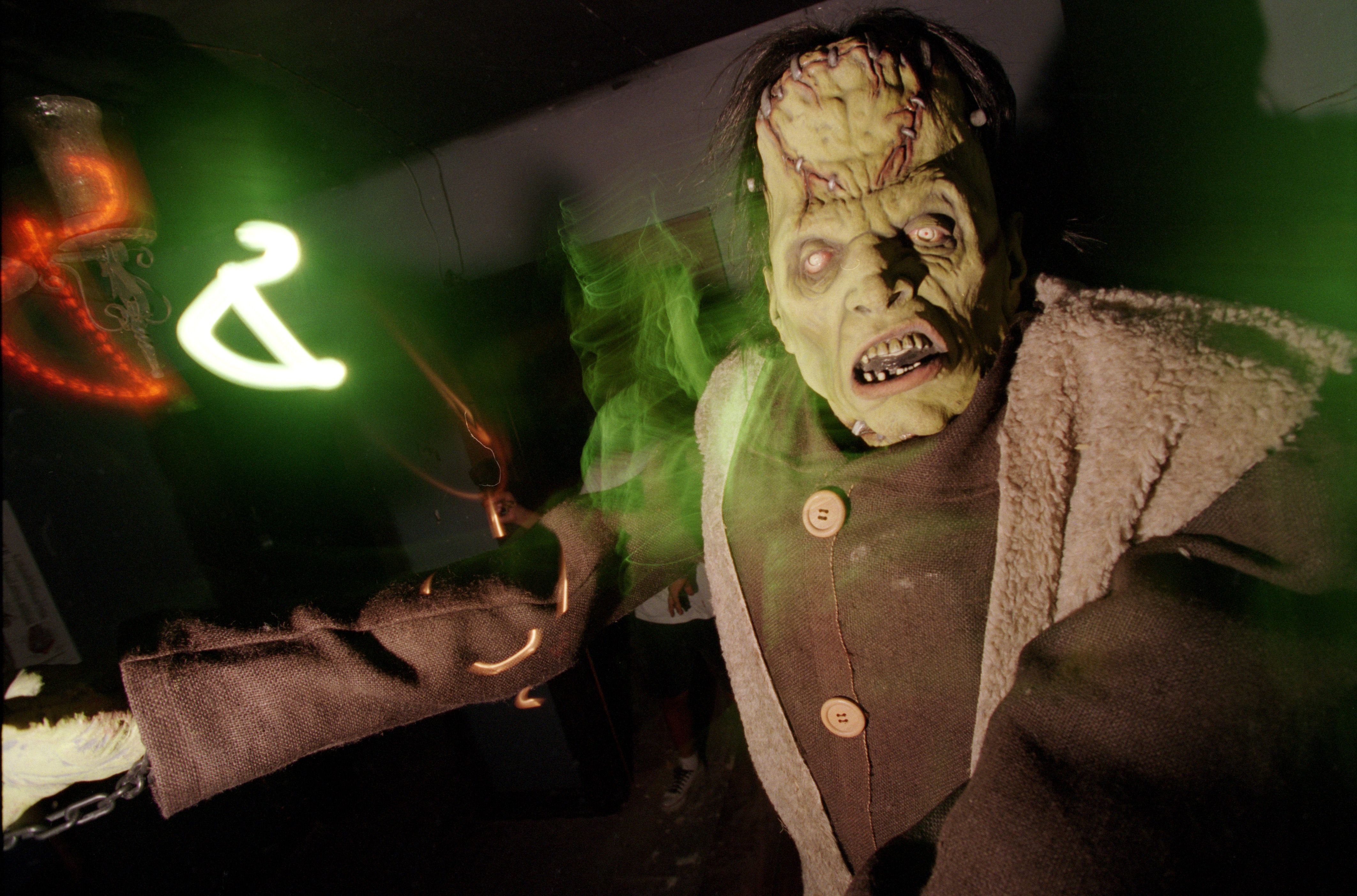 A photo of a person dressed up as Frankenstein