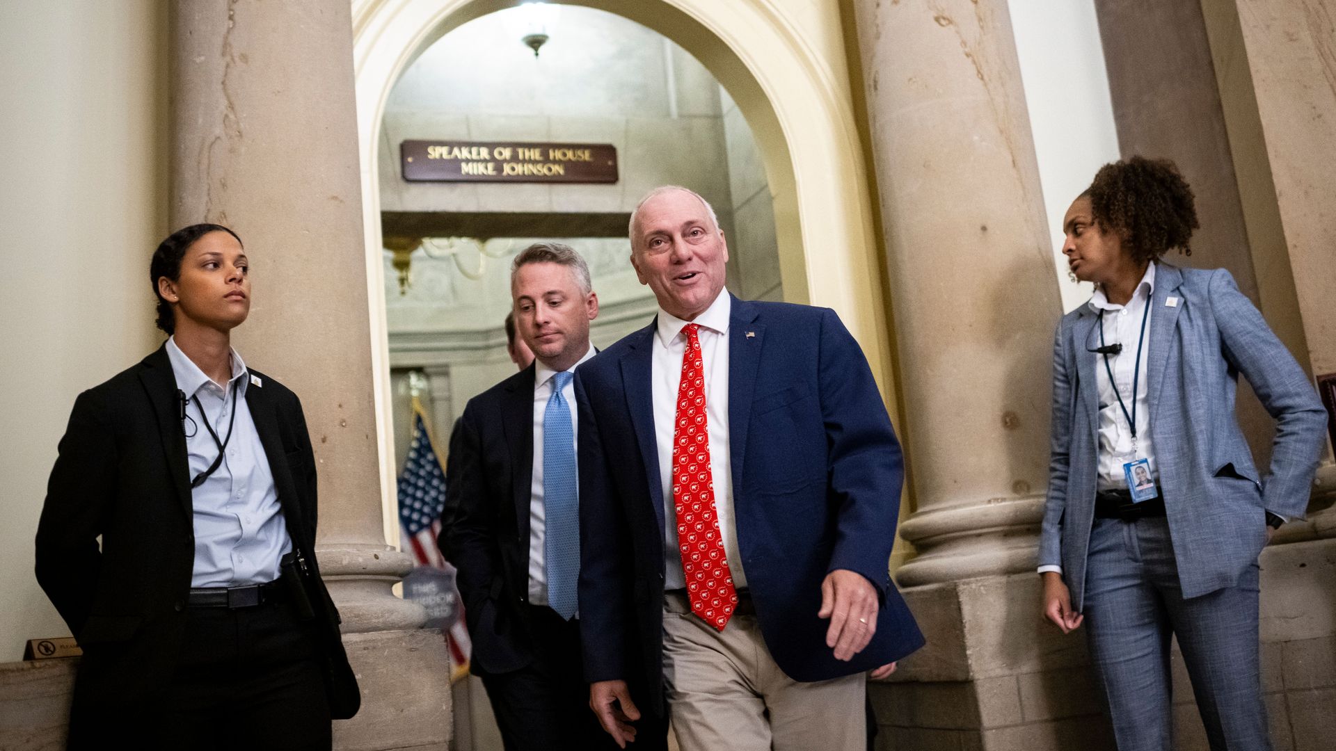 Representative Steve Scalise, a Republican from Louisiana, second right, outside the office of US Ho