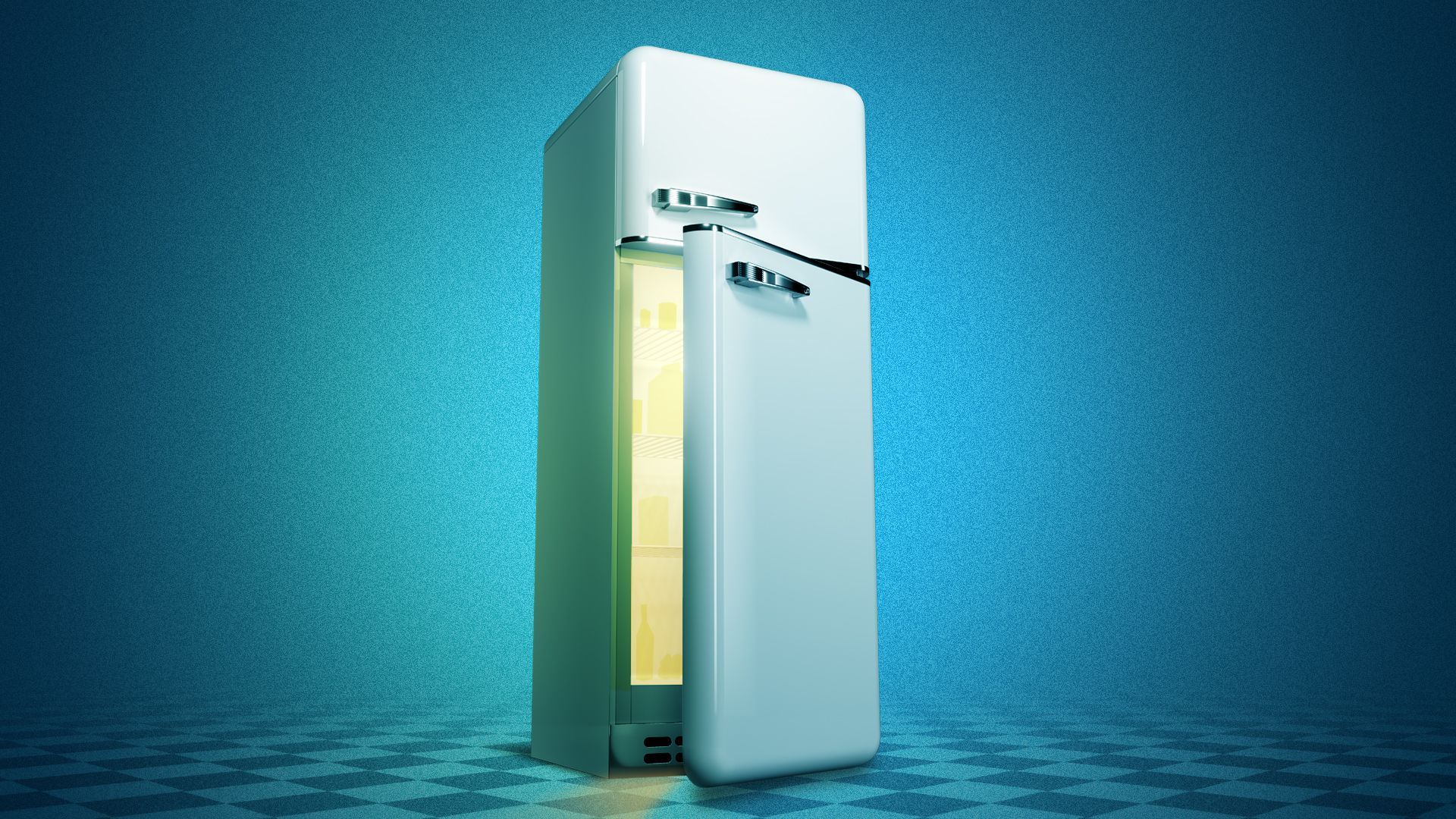 Illustration of an open fridge with light coming out