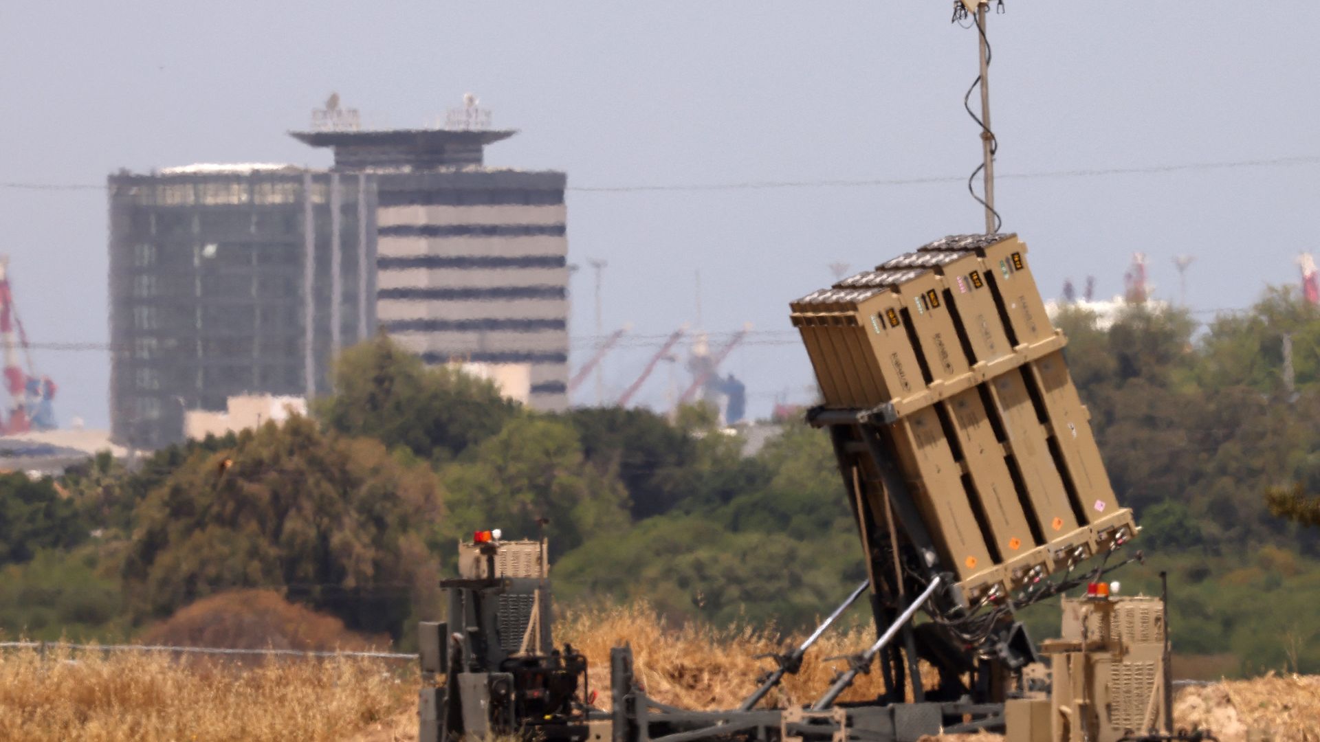 This picture shows a battery of Israel's Iron Dome air defence system in the southern city of Ashdod on May 12, 2023