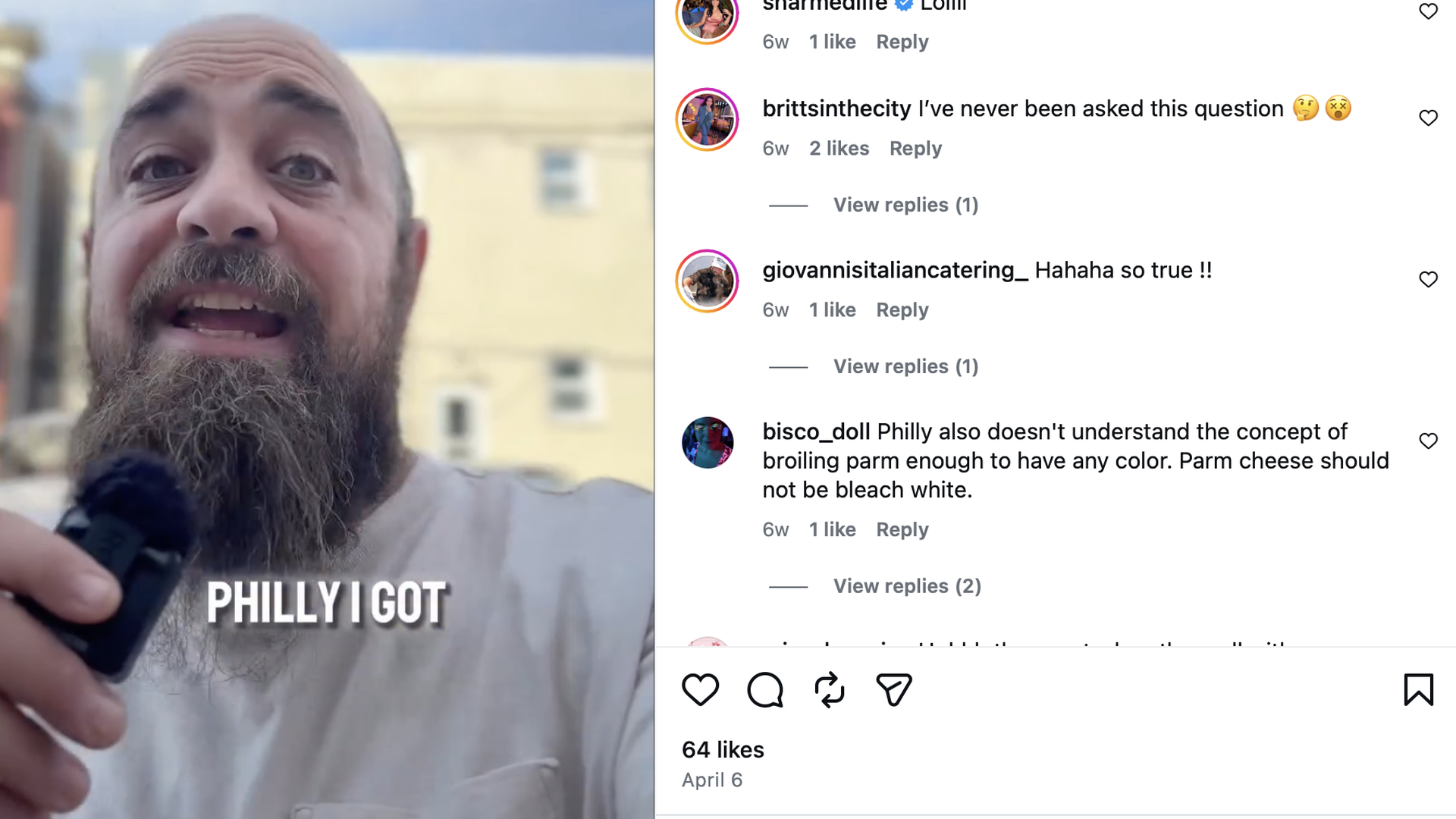 Mike Schulte in a light gray shirt filming a surprised selfie outdoors; blue sky with clouds and a beige building behind, white text on the image reads "PHILLY I GOT".