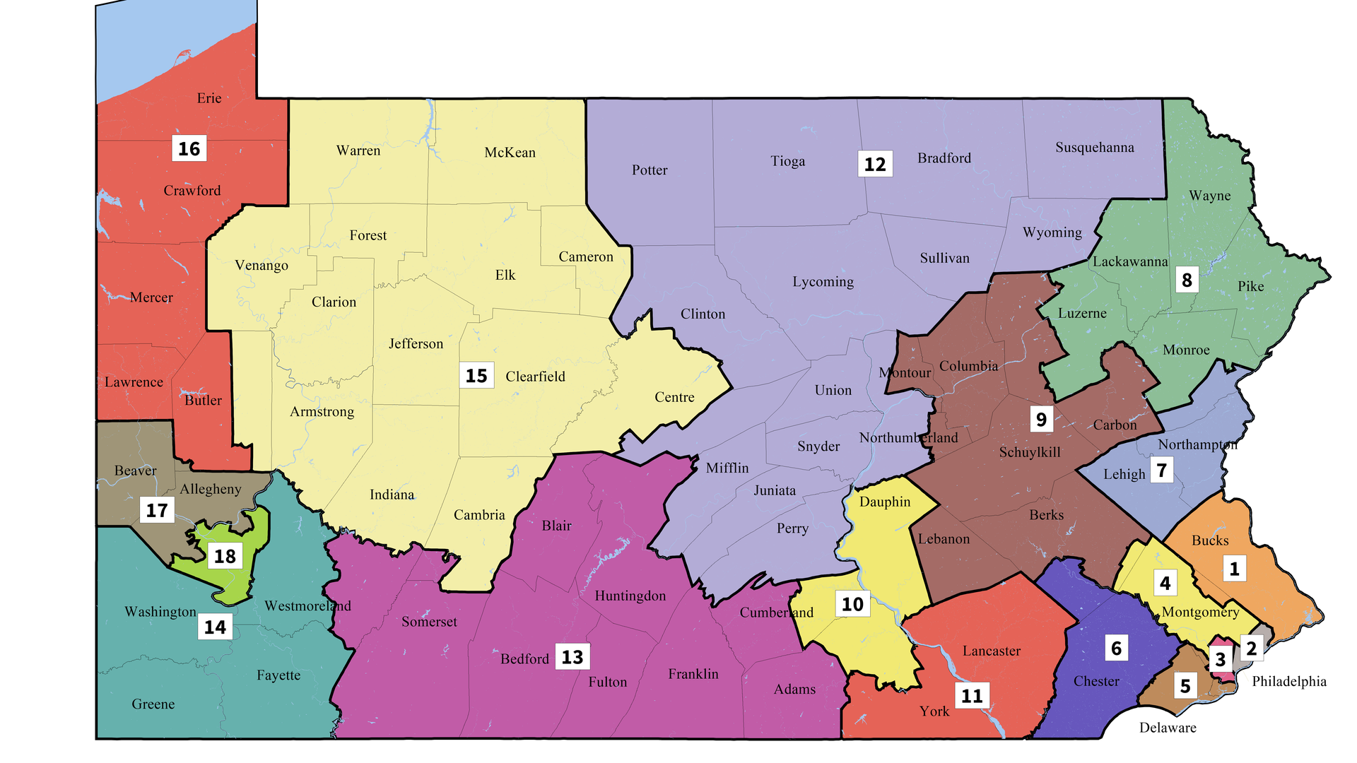 New map of Pennsylvania congressional districts