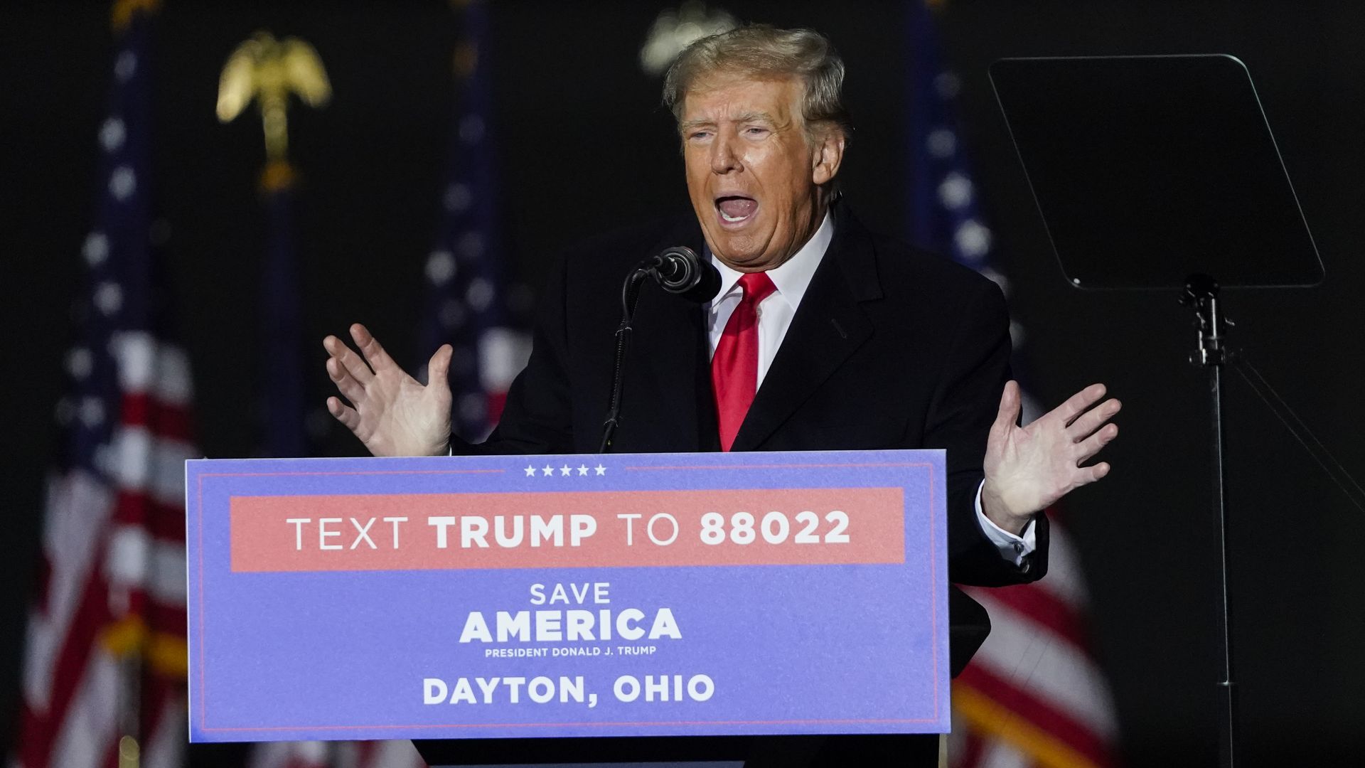 Donald Trump speaks during a 'Save America' rally in Vandalia, Ohio, US, on Monday, Nov. 7