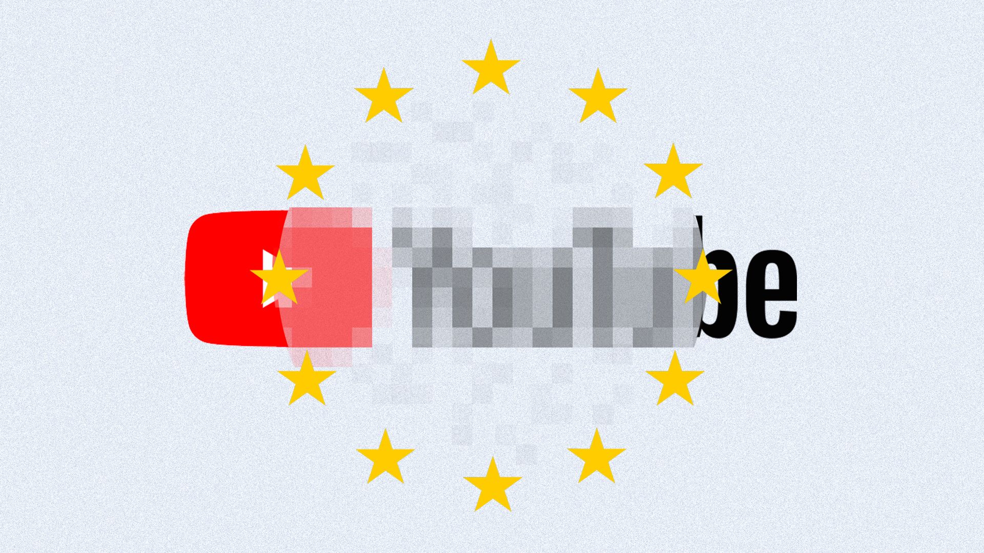 Illustration of pixelated Youtube logo inside EU flag