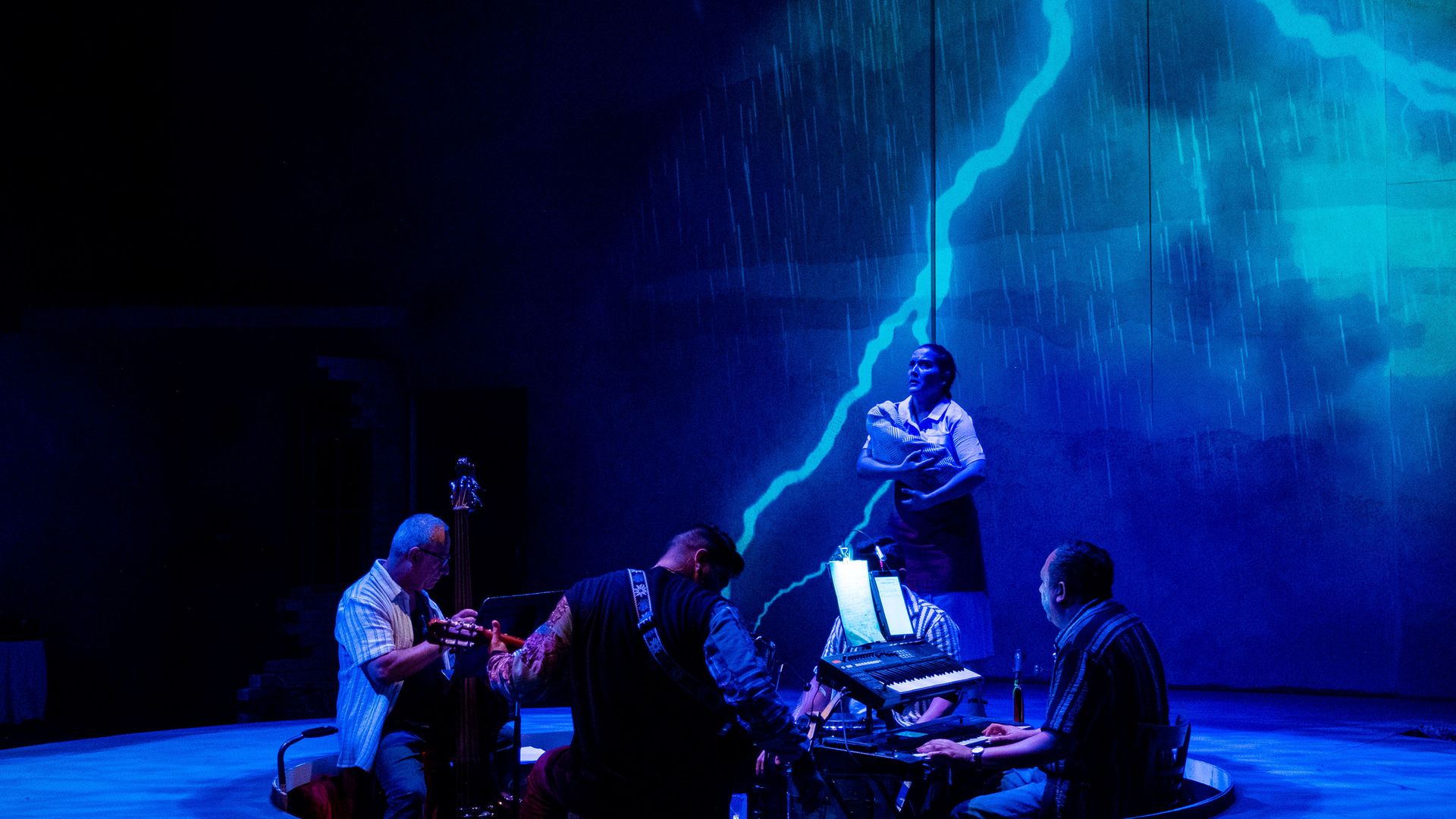 Woman in front of rain storm
