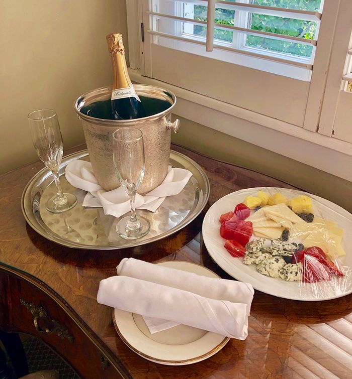 wine and cheese tray at duke mansion