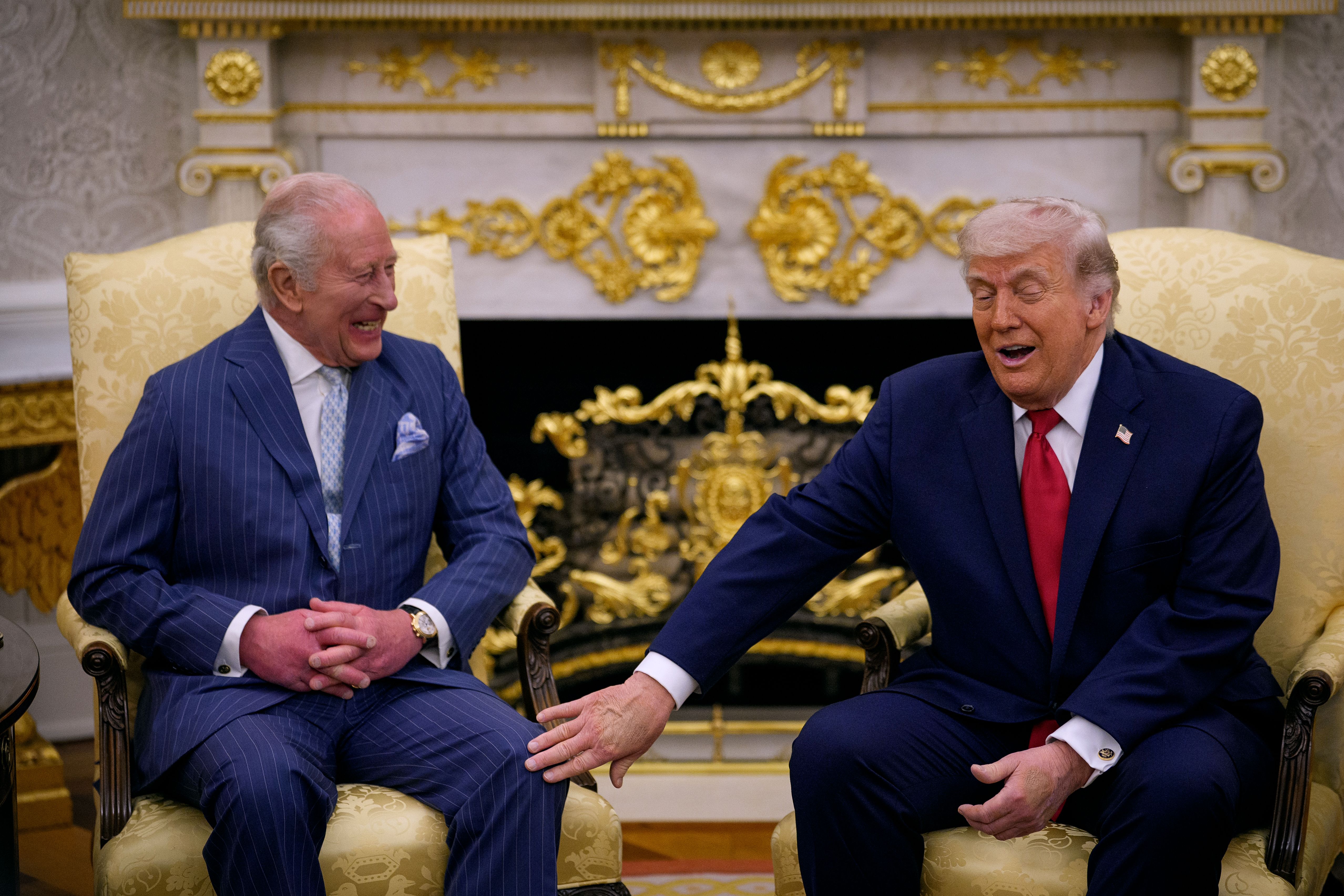 President Trump and King Charles III during a meeting in the Oval Office yesterday. 