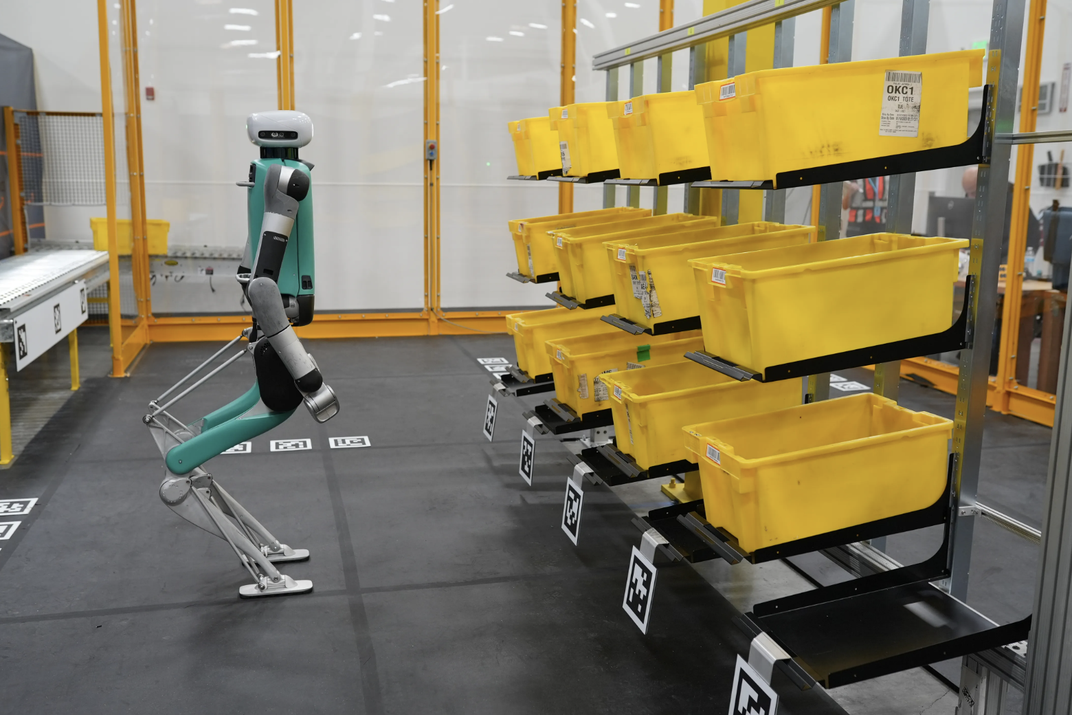 A Digit robot at a lab near Seattle where Amazon is testing them. Image courtesy of Agility Robotics.
