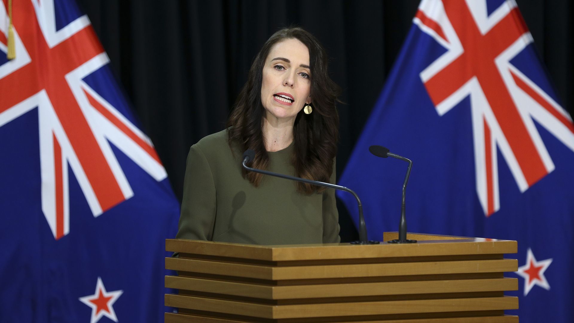New Zealand Prime Minister Jacinda Ardern attends a press conference held in the parliament building Beehive in Wellington, New Zealand, on Aug. 17