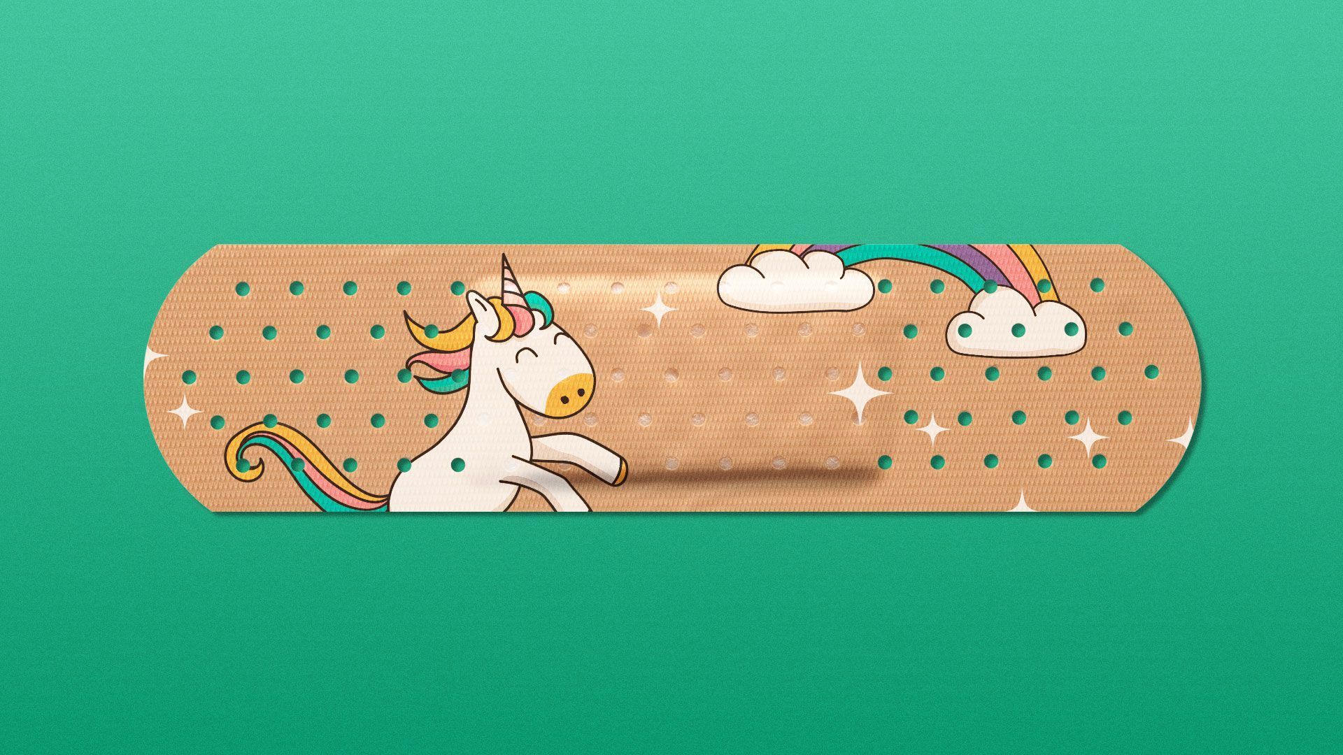 Illustration of bandage with a children’s unicorn pattern