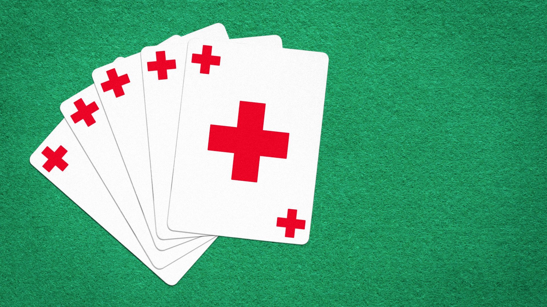 Illustration of a red cross design on playing cards.