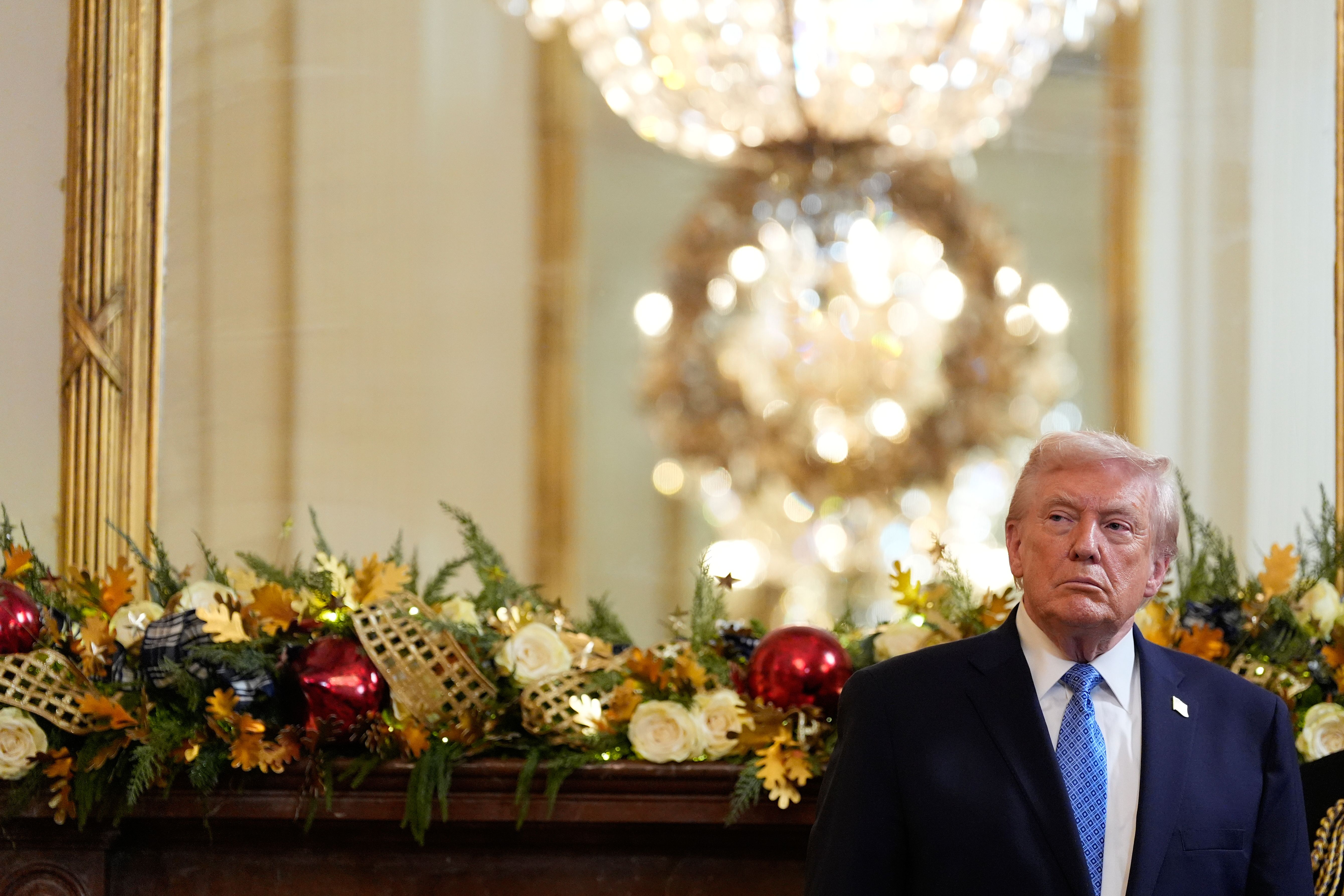 President Trump attends a Hanukkah reception in the East Room last night..