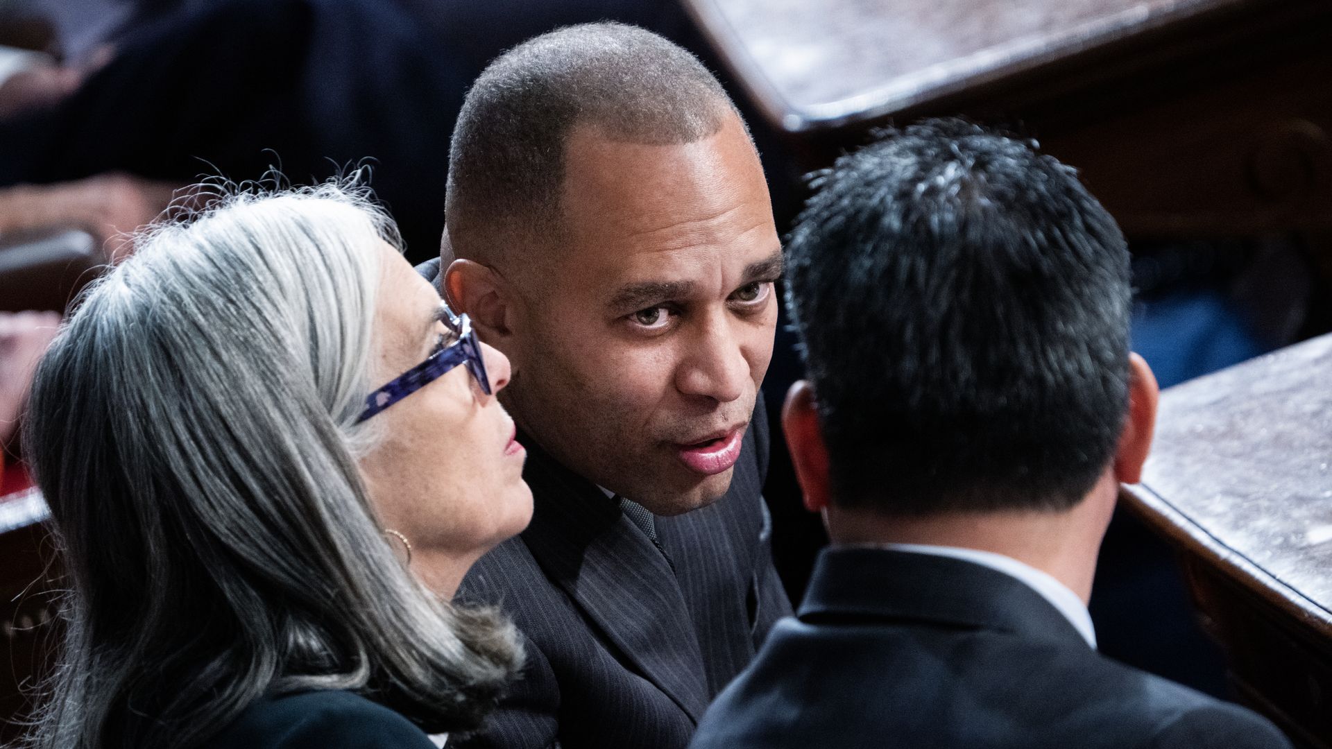 House Democratic Whip Katherine Clark, Leader Hakeem Jeffries and Caucus Chair Pete Aguilar.