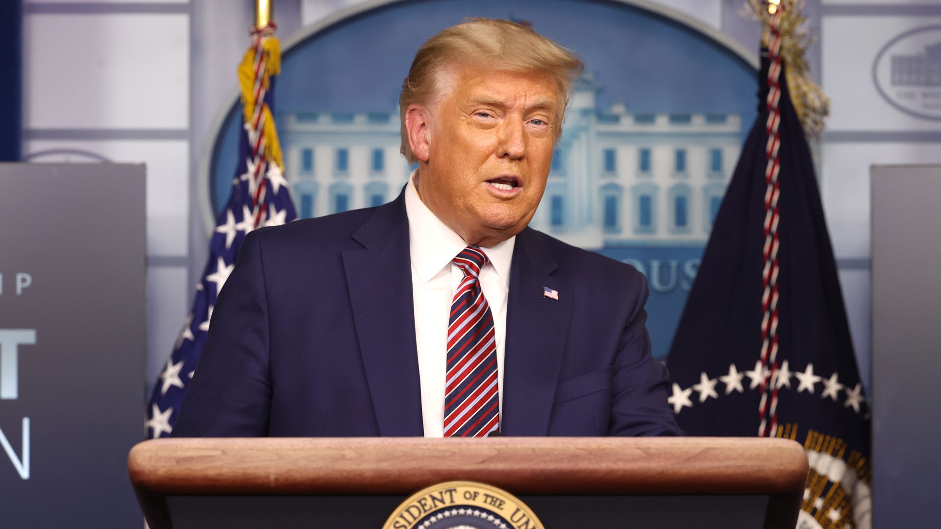 Picture of President Trump in a White House press briefing