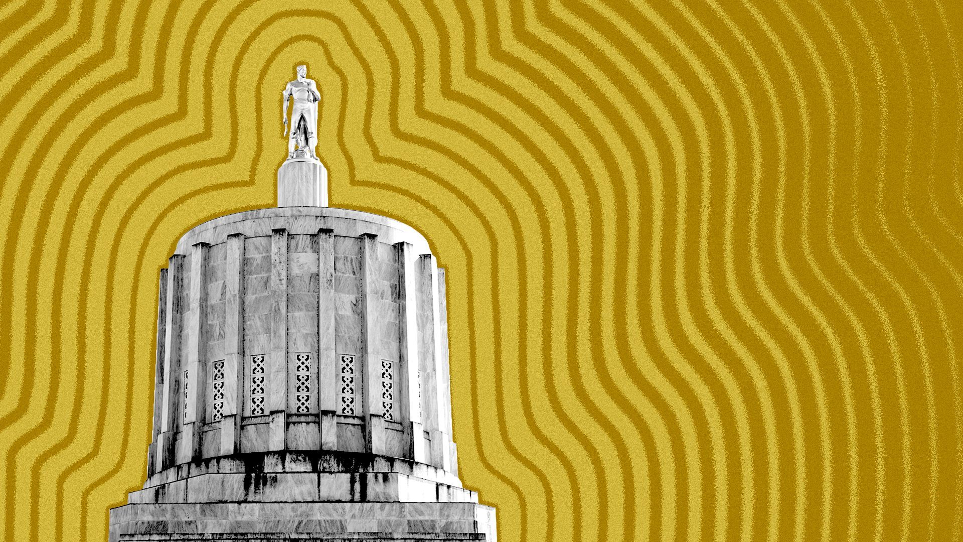 Photo illustration of the Oregon State Capitol with lines radiating from it.