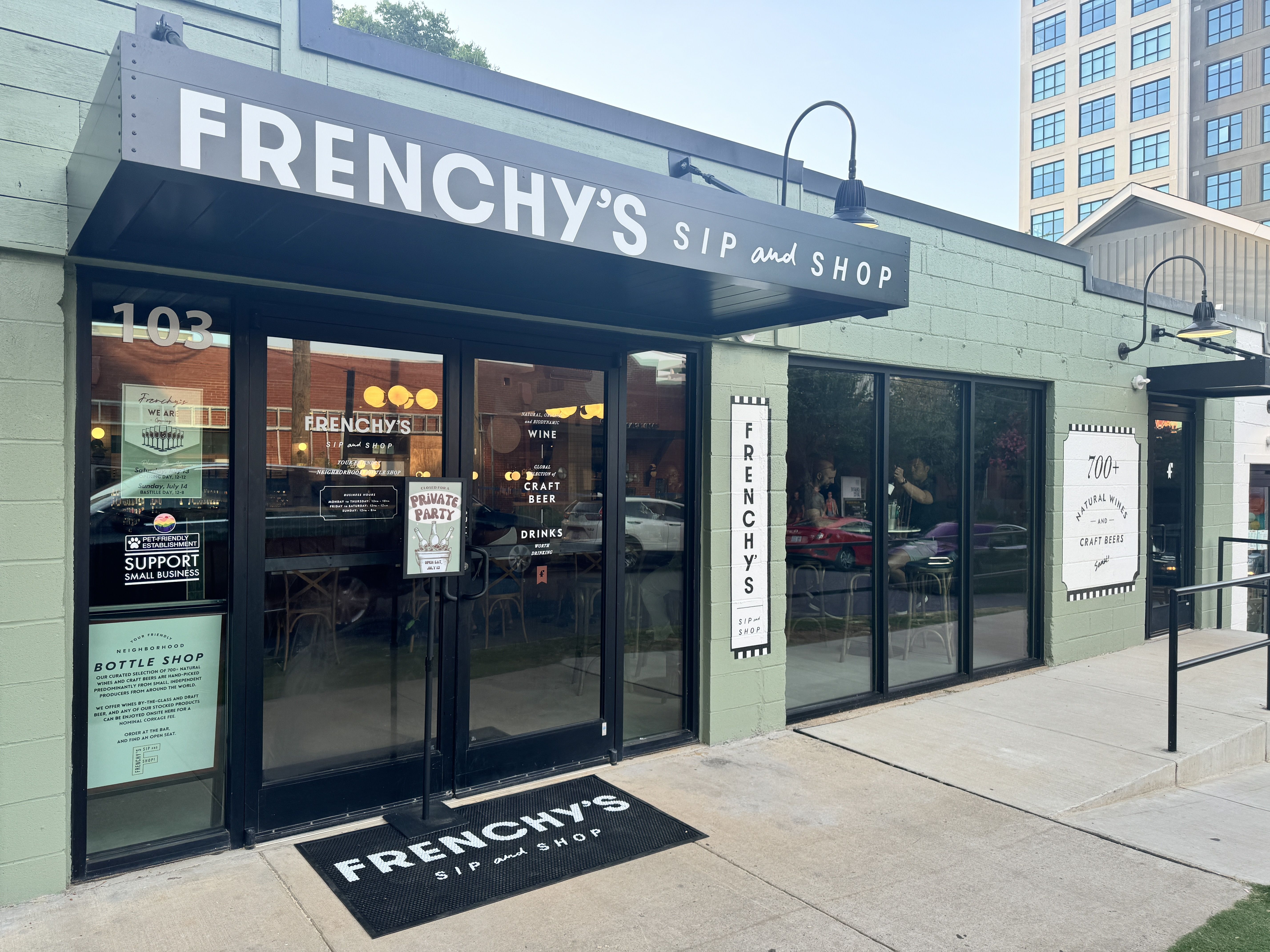 Outside of Frenchy's sip and shop