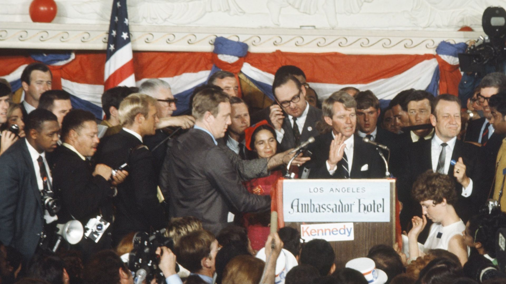 Dolores Huerta stands next to Sen. Robert Kennedy in Los Angeles moments before his assassination.