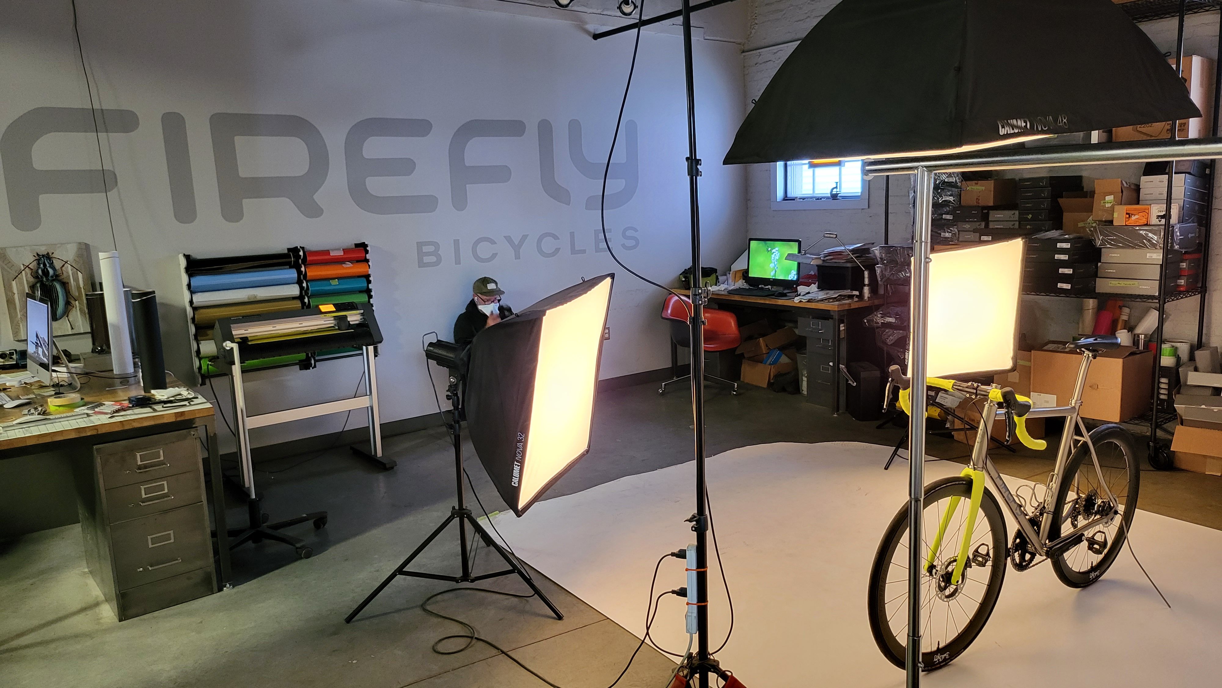 A bicycle in a photo studio.