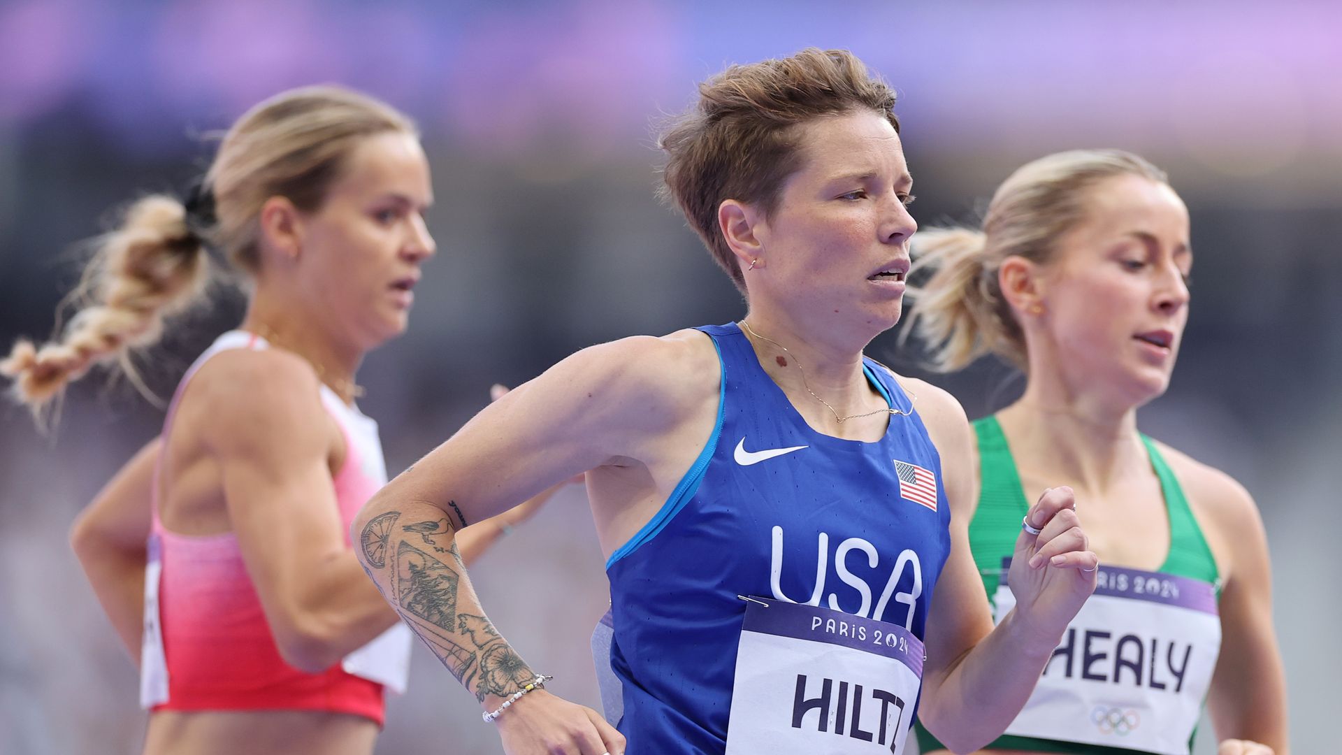 Nikki Hiltz of Team United States competes during the Women's 1500m Round 1 on day eleven of the Olympic Games Paris.