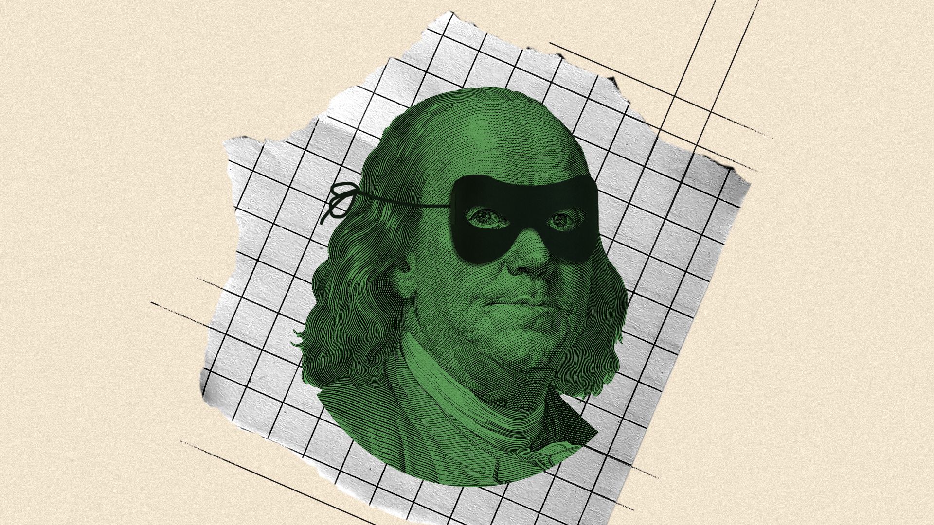 Illustration of Benjamin Franklin wearing a burglar's mask