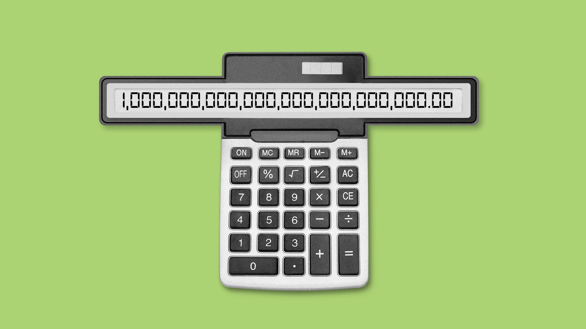 Illustration of a calculator with just the screen area stretched horizontally to fit a large number.