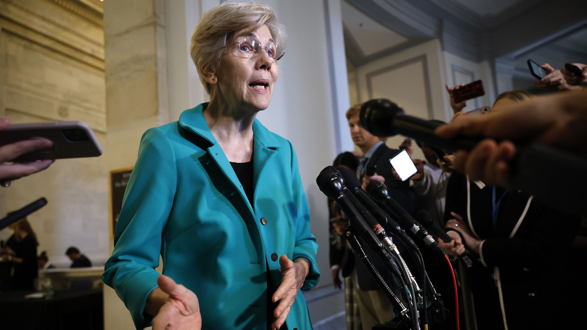 Sen. Elizabeth Warren (D-Mass.) speaking in the Capitol on Sept. 13.