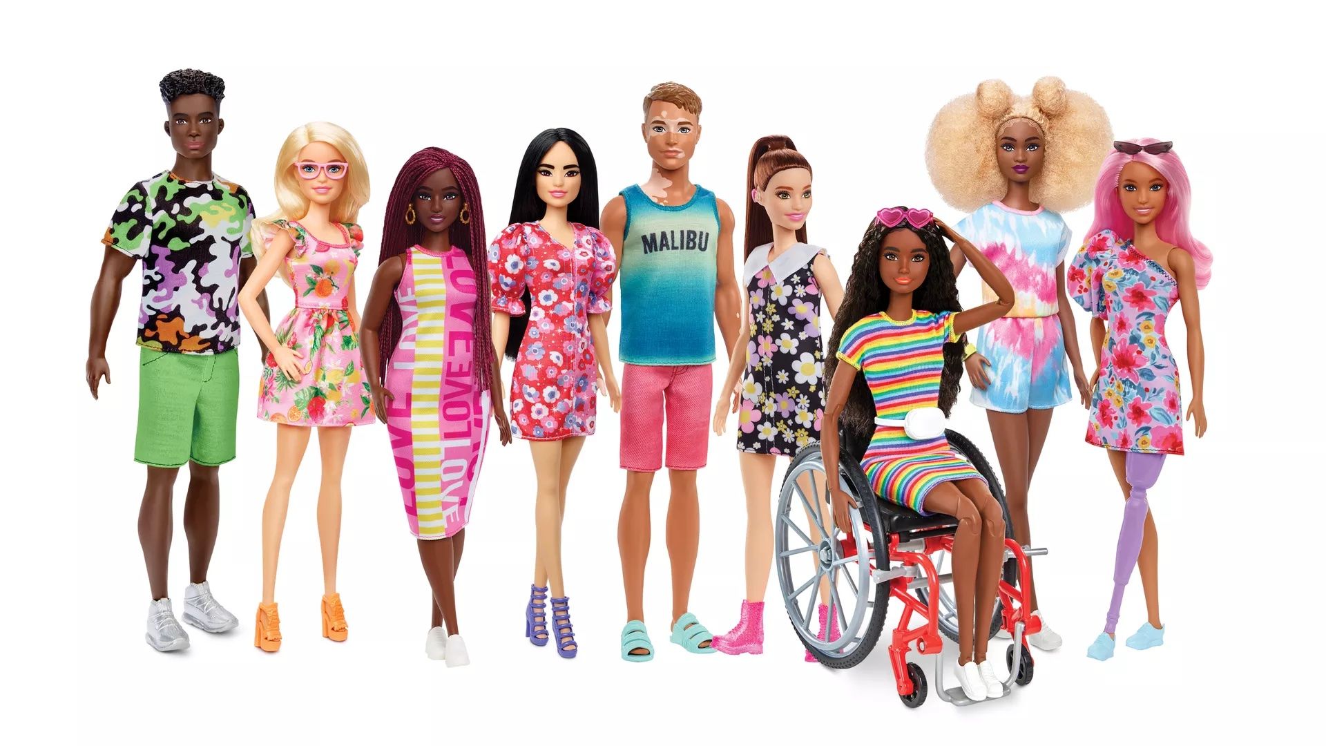 A new line of diverse Barbie dolls.