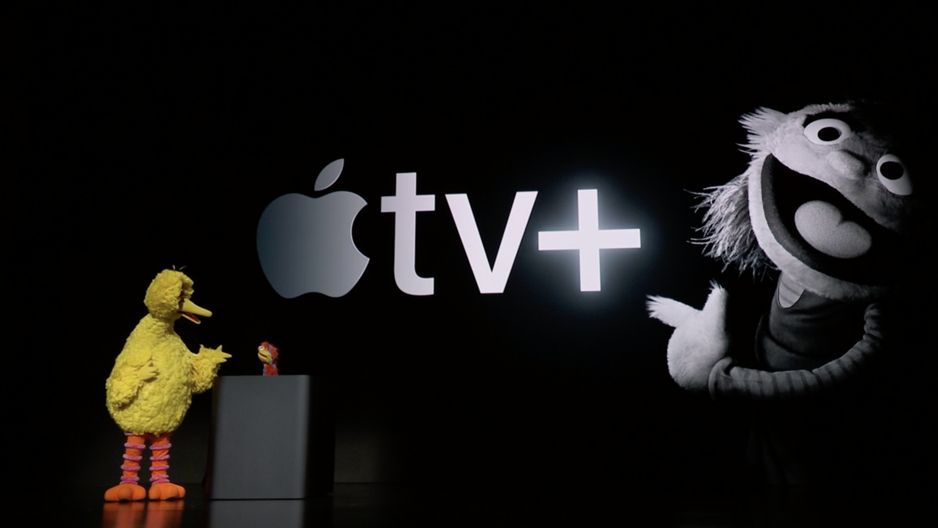 Big Bird on stage at Apple TV+ launch event