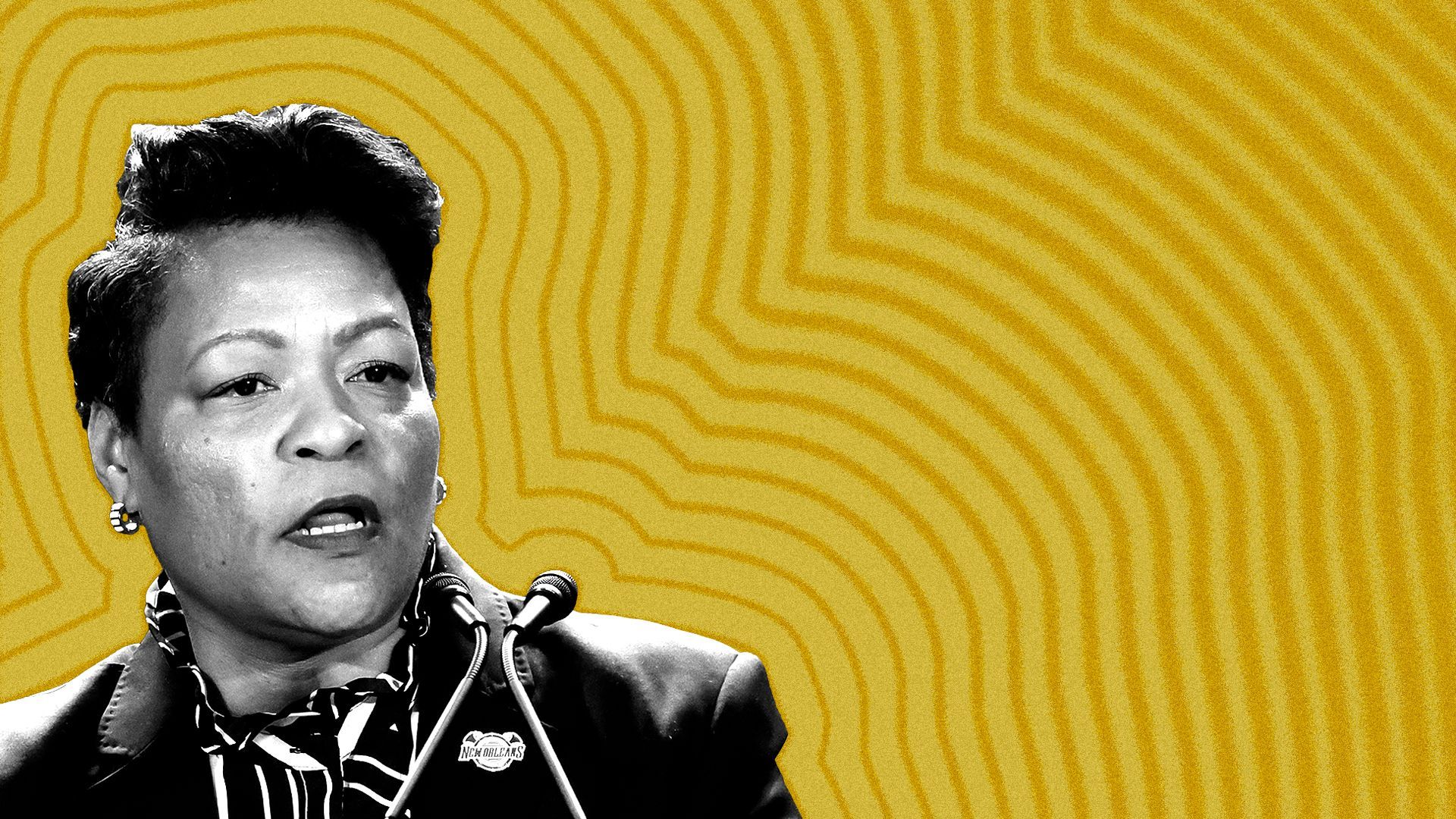 Photo illustration of LaToya Cantrell with lines radiating from her.