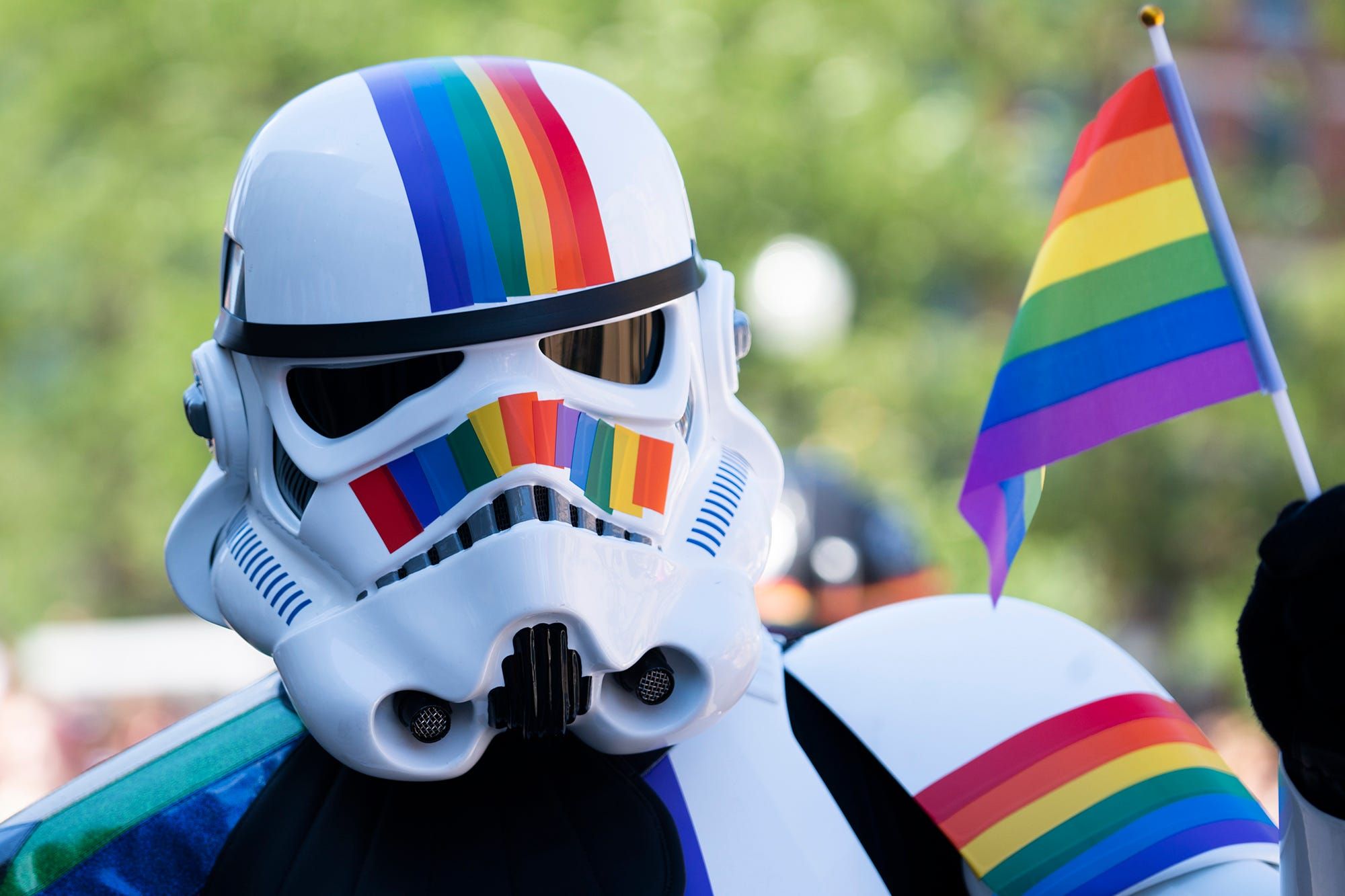 A rainbow-themed Stormtrooper